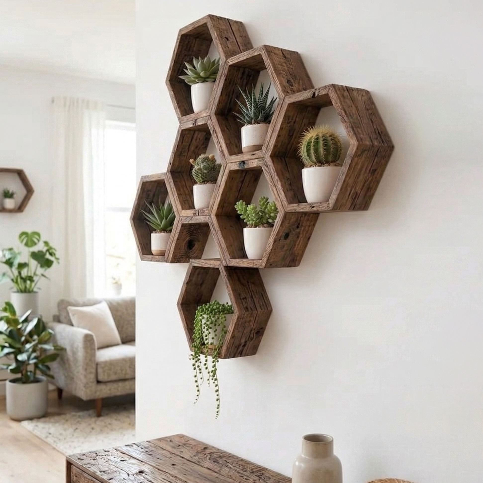 Raft decorativ de perete din lemn Raf309, 31 x 36 x 9 cm, lemn natur, lemn, design modern — imaginea 3