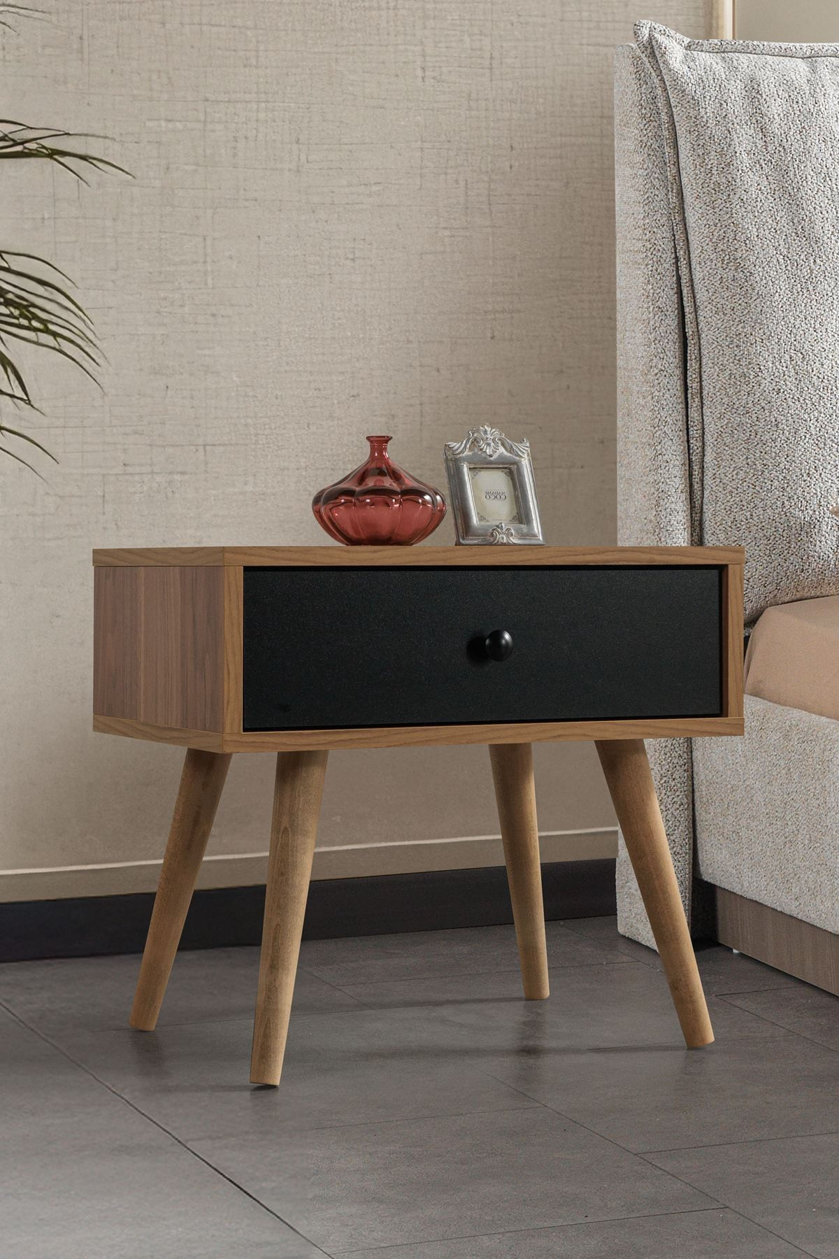 Noptiera Vita 5106, 55 x 49 x 55 cm, nuc negru, PAL melaminat — imaginea 5