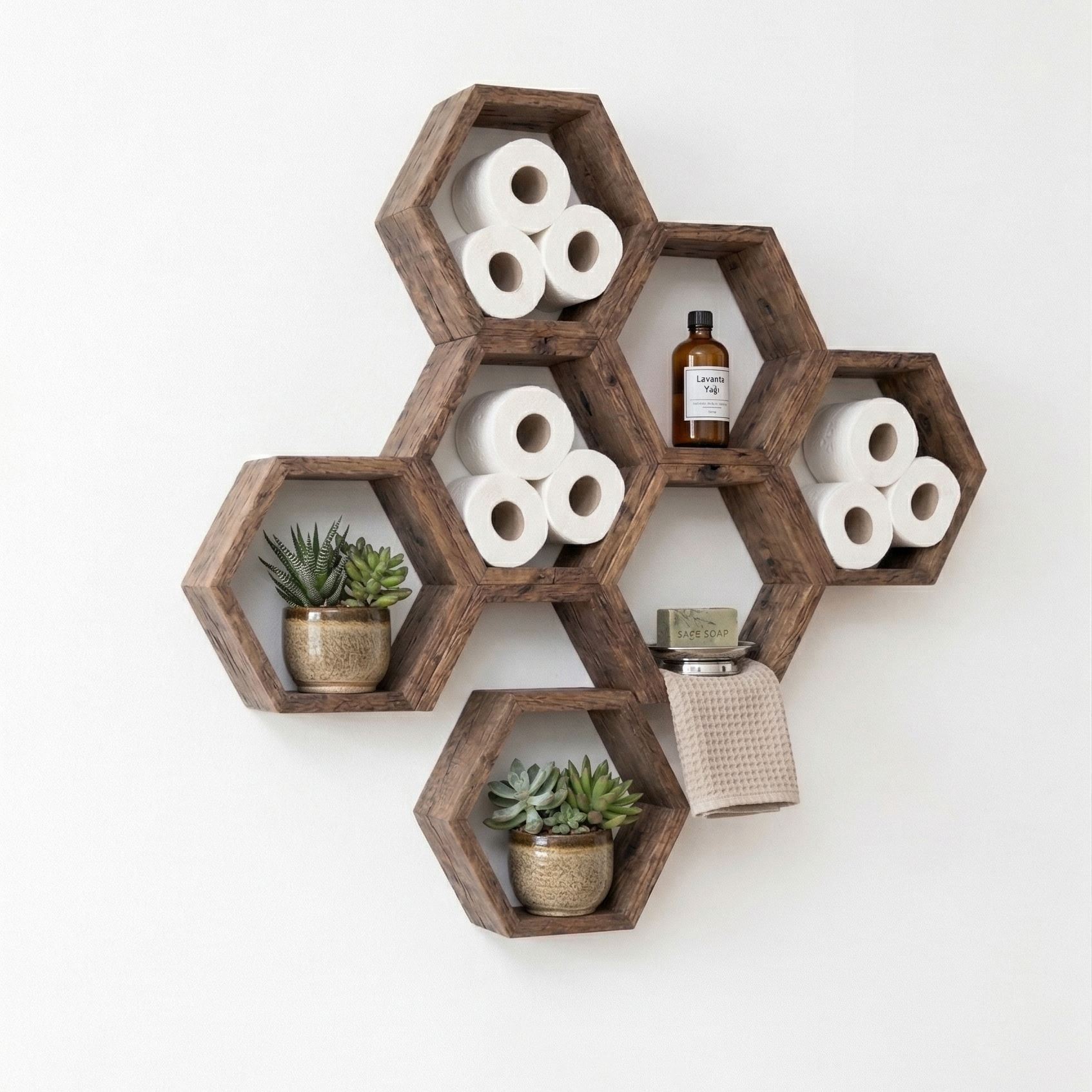 Raft decorativ de perete din lemn Raf309, 31 x 36 x 9 cm, lemn natur, lemn, design modern — imaginea 4