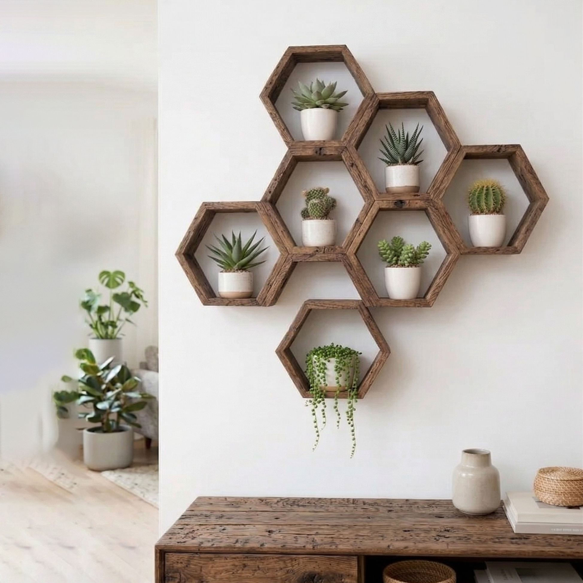 Raft decorativ de perete din lemn Raf309, 31 x 36 x 9 cm, lemn natur, lemn, design modern — imaginea 5