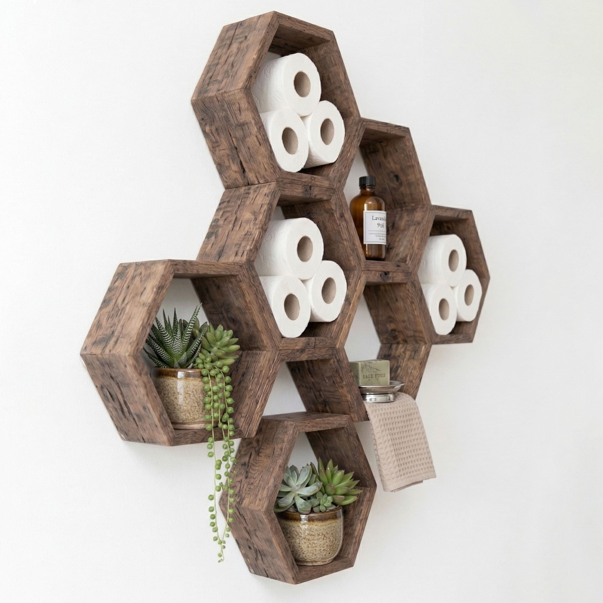 Raft decorativ de perete din lemn Raf309, 31 x 36 x 9 cm, lemn natur, lemn, design modern — imaginea 6