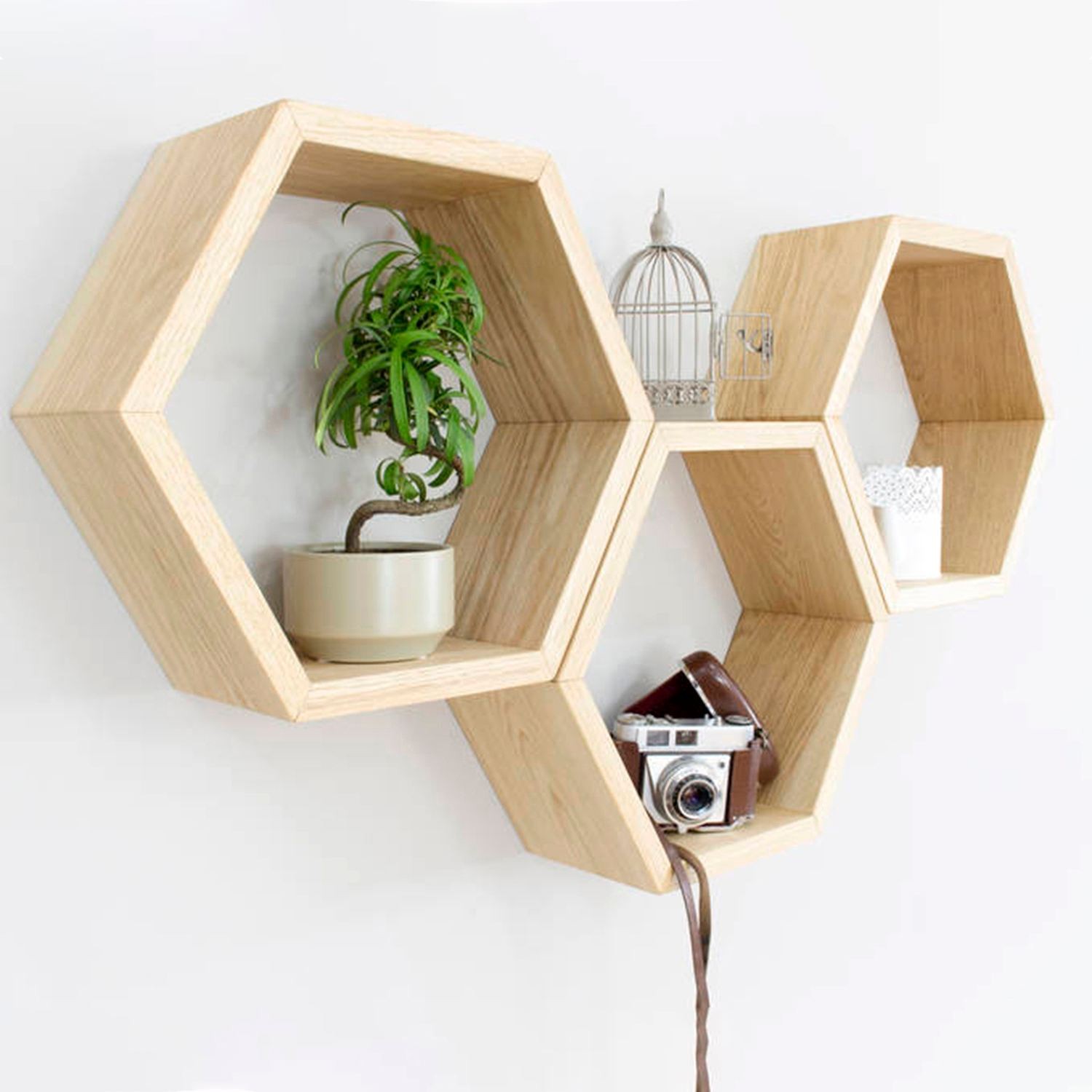 Raft decorativ de perete din lemn Raf334, 31 x 27 x 9 cm, lemn natur, lemn, design modern — imaginea 4