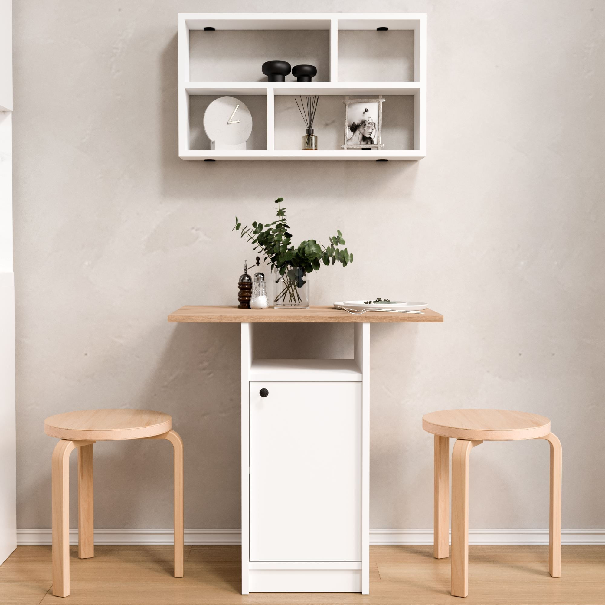 Set masa dining cu raft de perete, 2 piese Nord - ND17-SW, 72 x 73,8 x 44,5 cm, alb si stejar, PAL melaminat, design modern — imaginea 5