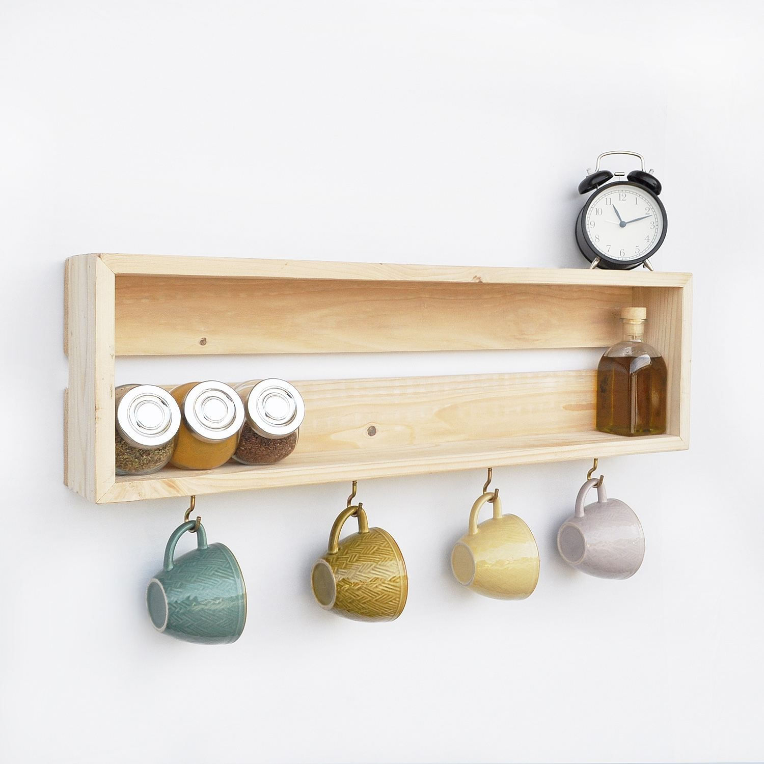 Raft decorativ de perete din lemn Raf332, 70 x 21 x 10 cm, lemn natur, lemn, design modern — imaginea 2