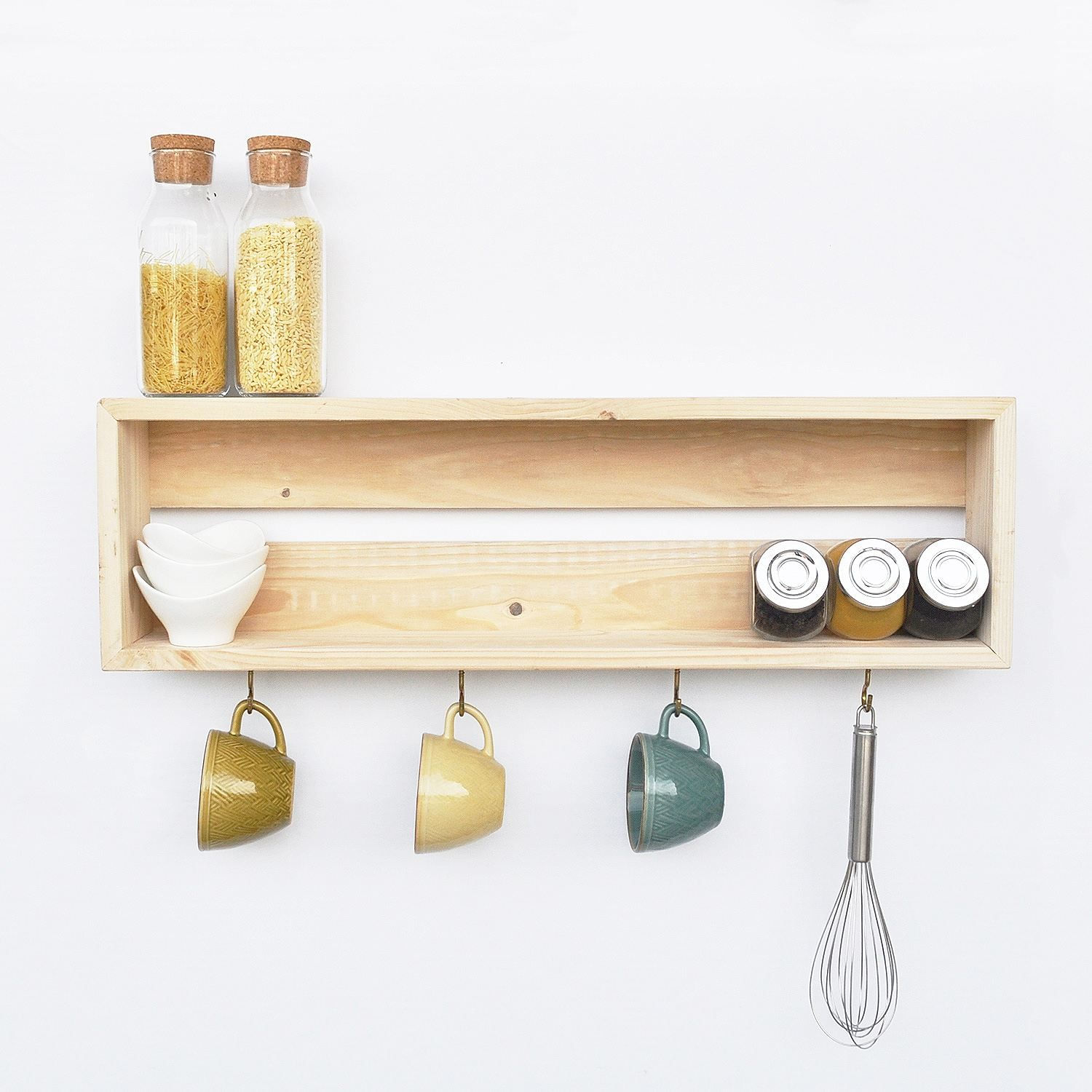 Raft decorativ de perete din lemn Raf332, 70 x 21 x 10 cm, lemn natur, lemn, design modern — imaginea 4