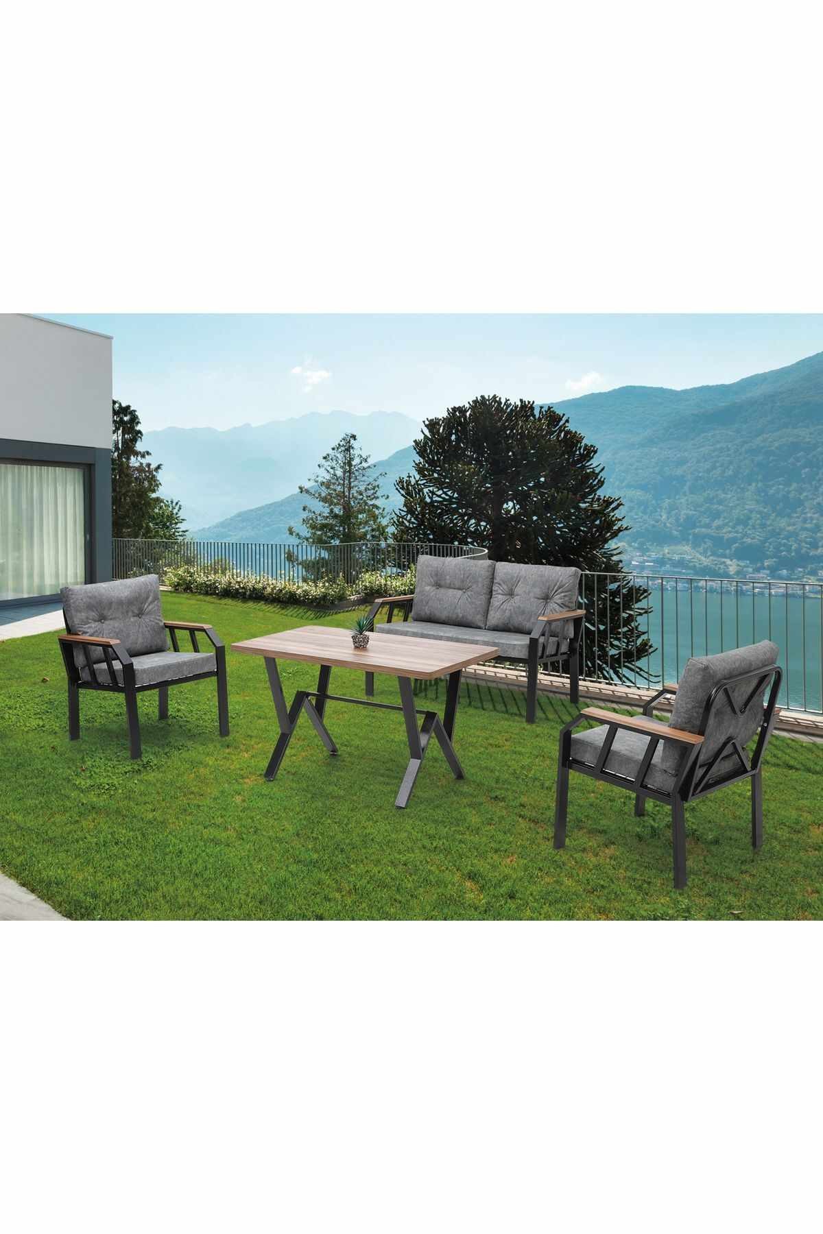 Set lounge gradina Nergiz 2+1+1, Dark gri, 120 x 78 x 58 cm, metal, gri — imaginea 3