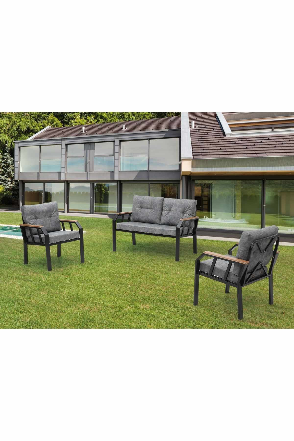 Set lounge gradina Nergiz 2+1+1, Dark gri, 120 x 78 x 58 cm, metal, gri — imaginea 4
