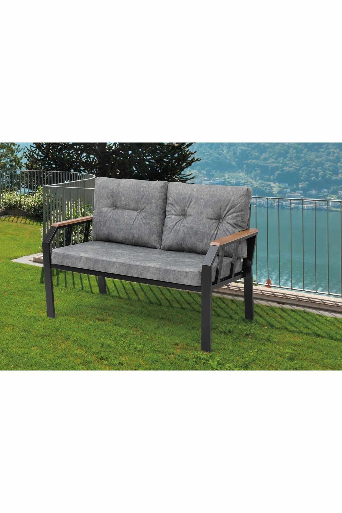 Set lounge gradina Nergiz 2+1+1, Dark gri, 120 x 78 x 58 cm, metal, gri — imaginea 5