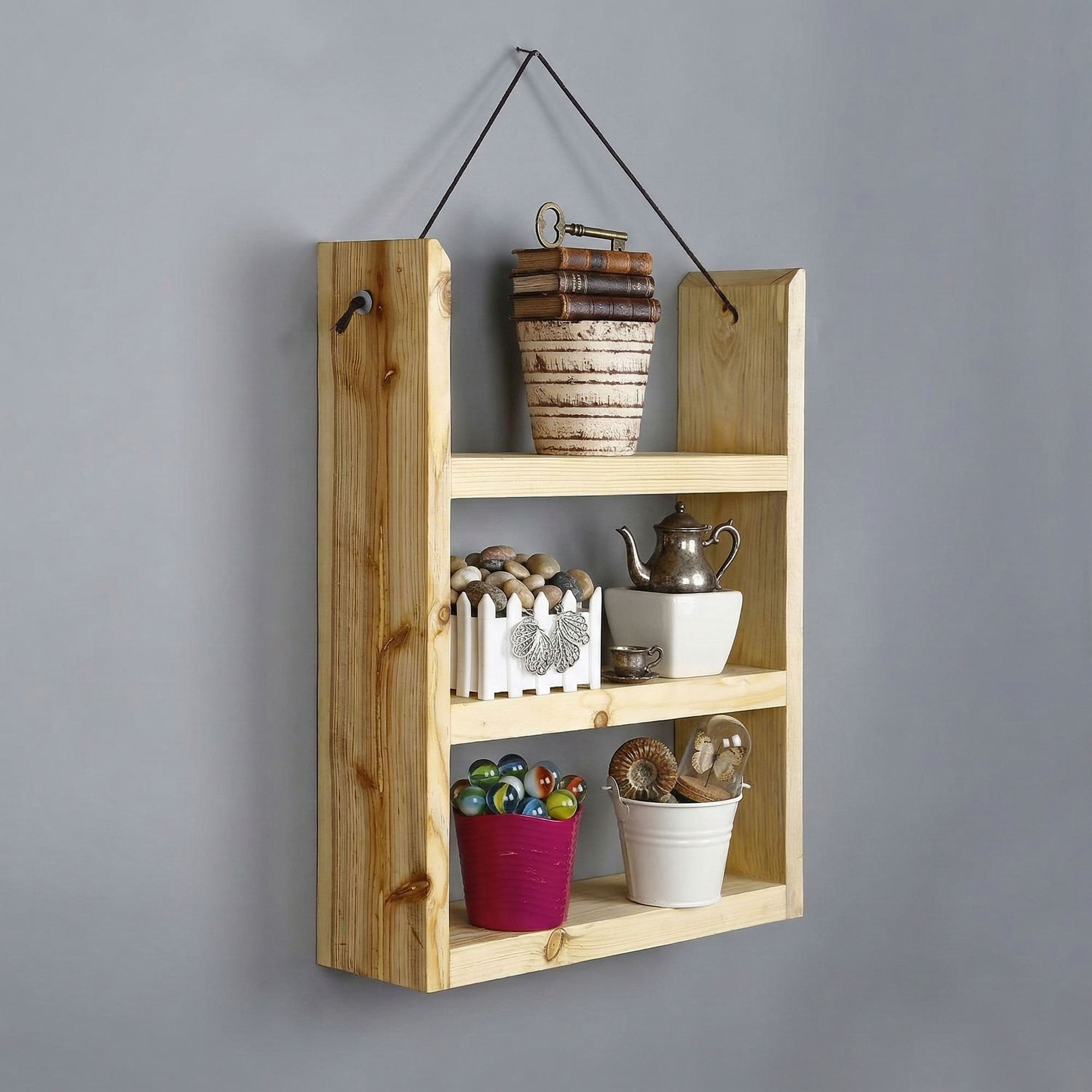 Raft decorativ de perete din lemn Raf346, 38 x 48 x 9 cm, lemn natur, lemn, design modern — imaginea 2