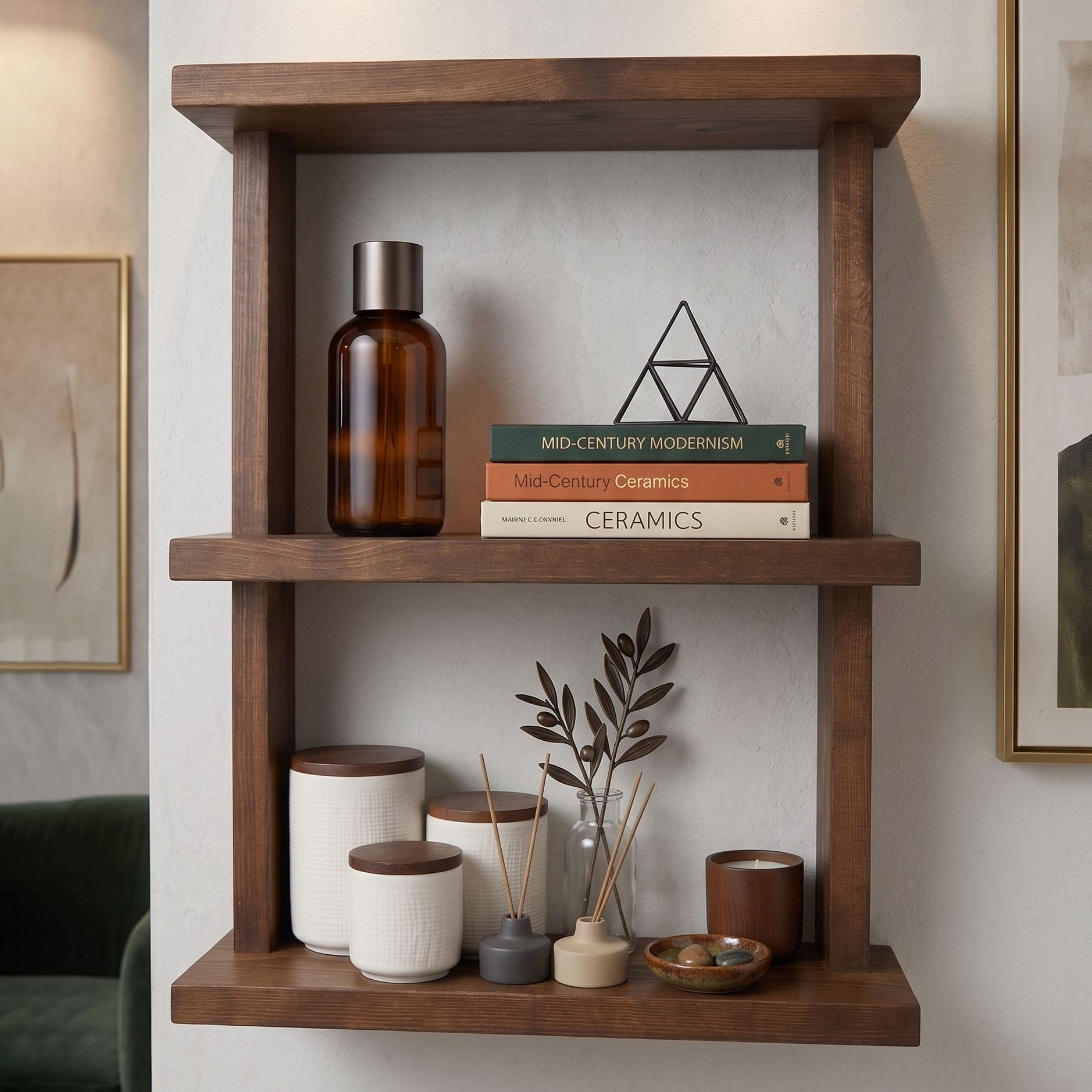 Raft decorativ de perete din lemn Raf365, 50 x 40 x 14 cm, lemn natur, lemn, design modern — imaginea 3