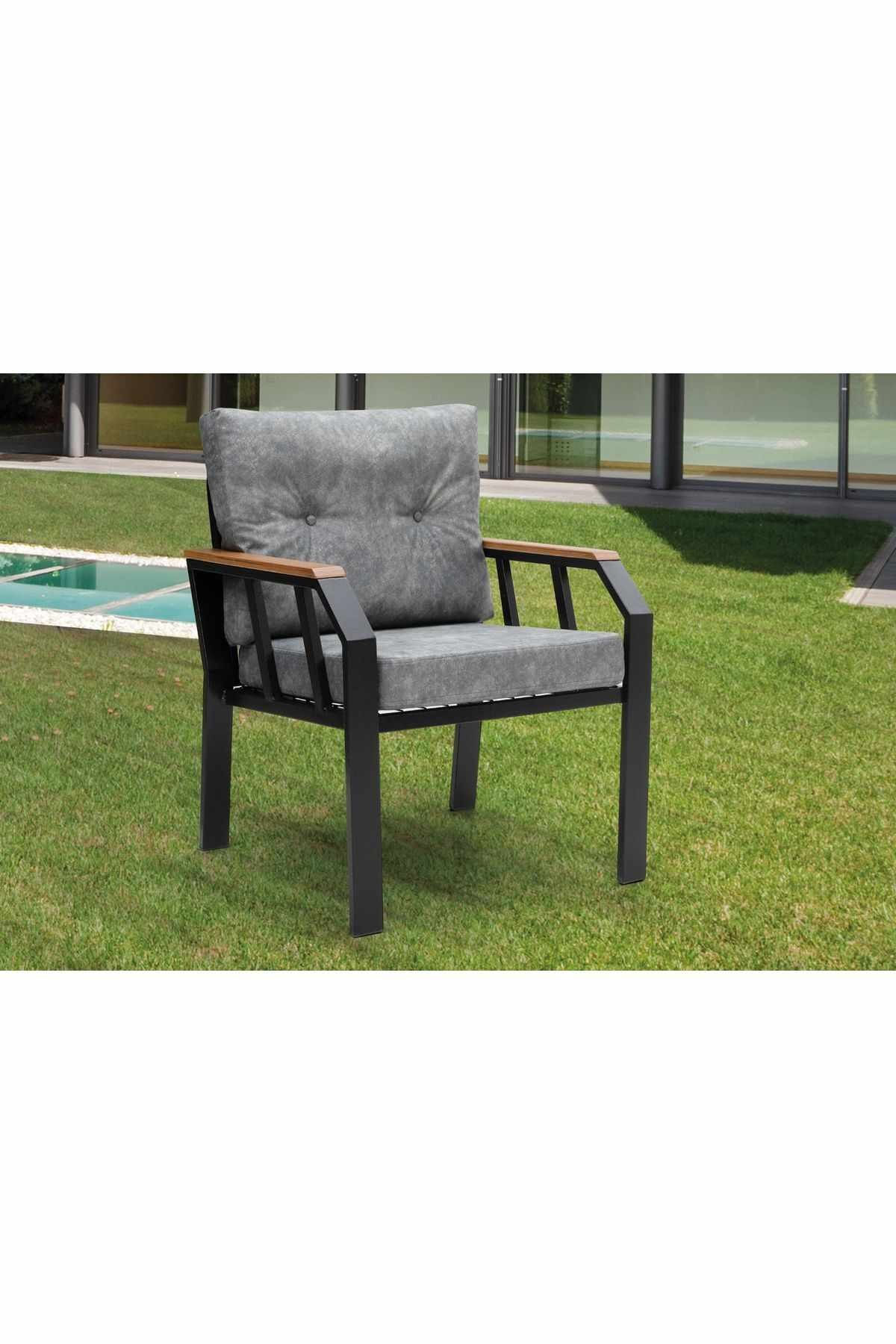 Set lounge gradina Nergiz 2+1+1, Dark gri, 120 x 78 x 58 cm, metal, gri — imaginea 6