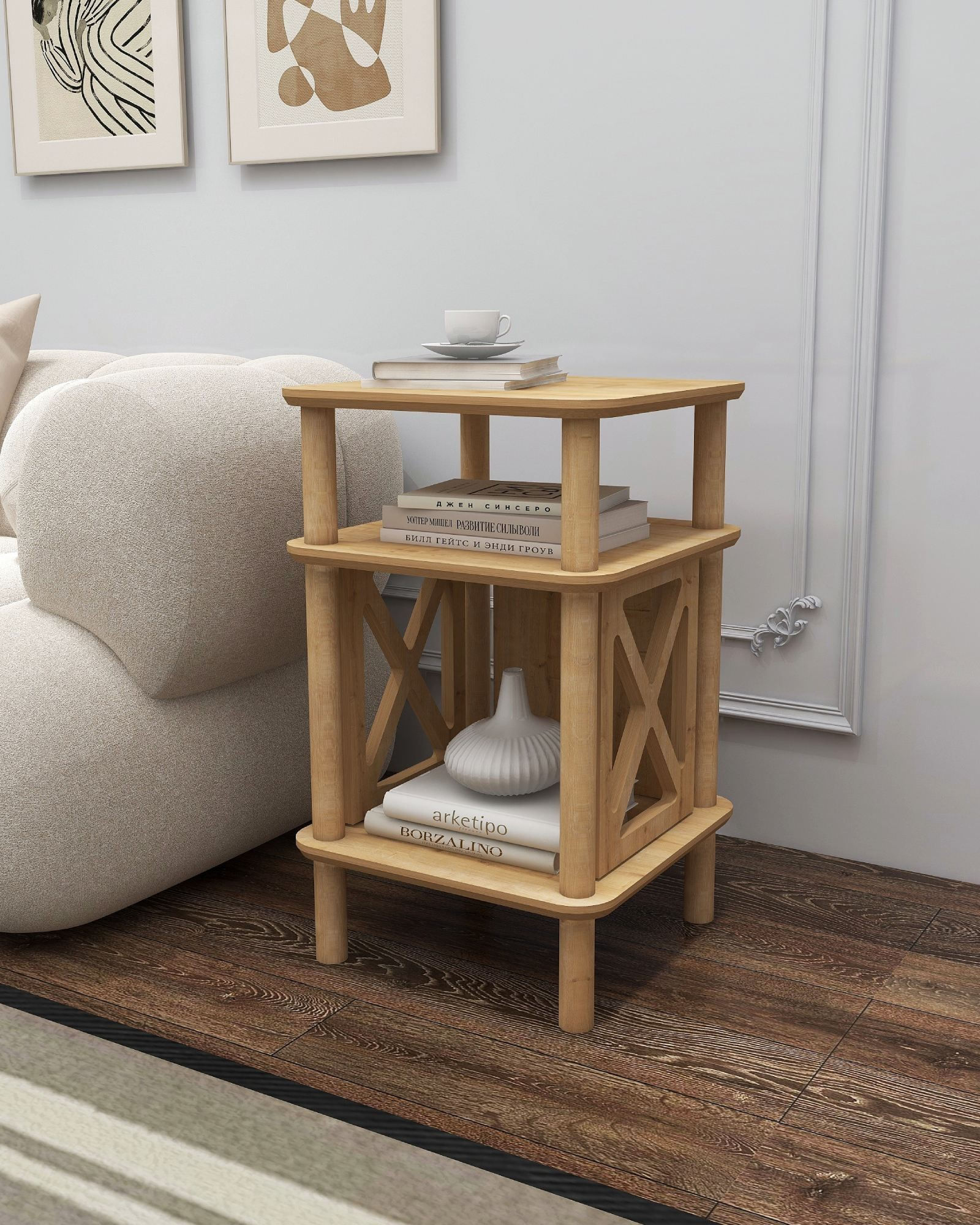 Masuta laterala Castagno, 38 x 64 x 38 cm, stejar, MDF, capacitate 15 kg — imaginea 2