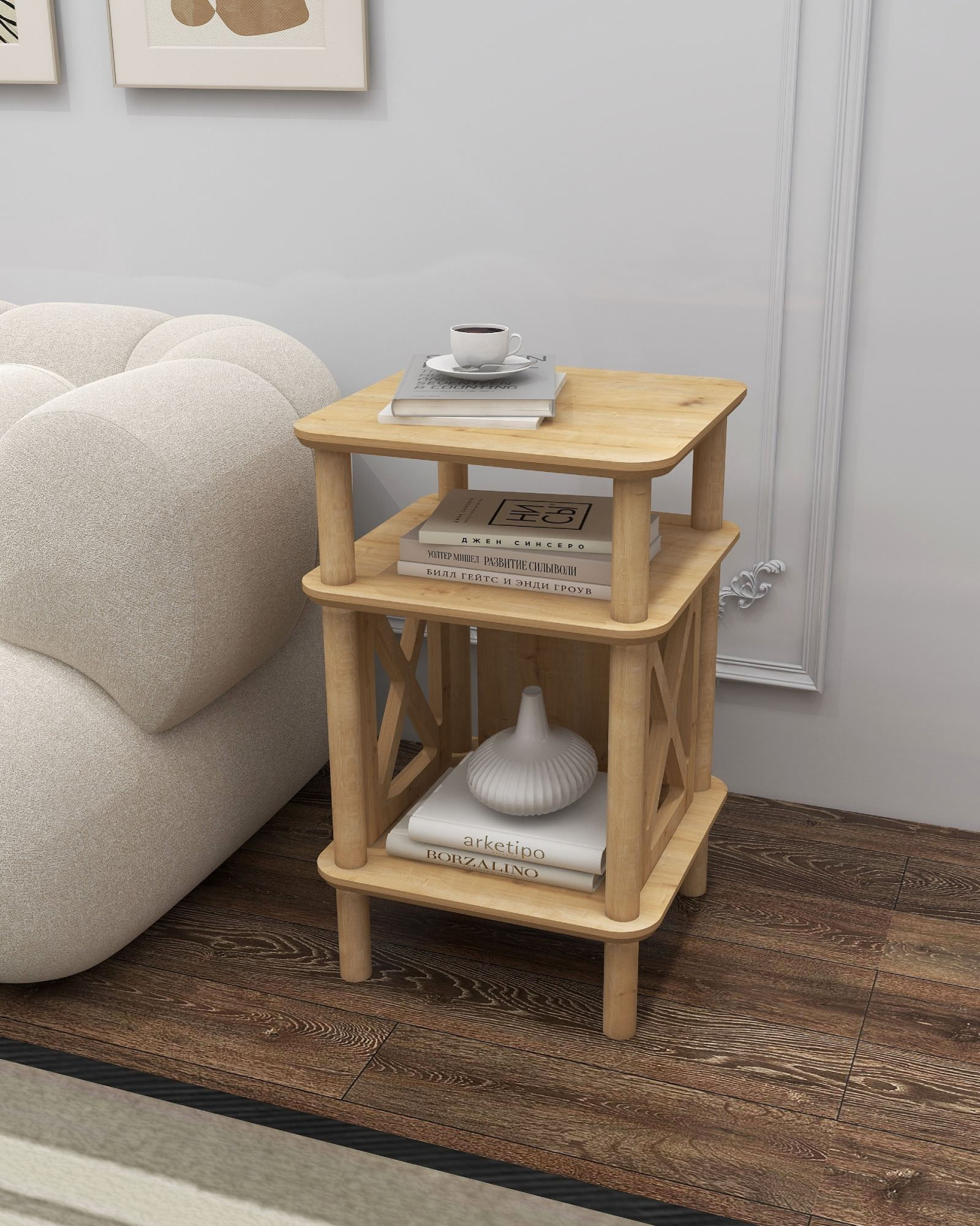 Masuta laterala Castagno, 38 x 64 x 38 cm, stejar, MDF, capacitate 15 kg — imaginea 3