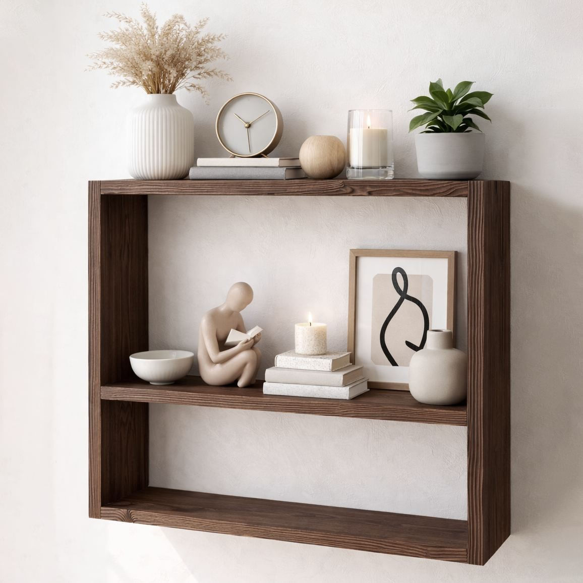 Raft decorativ de perete din lemn Raf311, 50 x 40 x 7 cm, lemn natur, lemn, design modern — imaginea 3