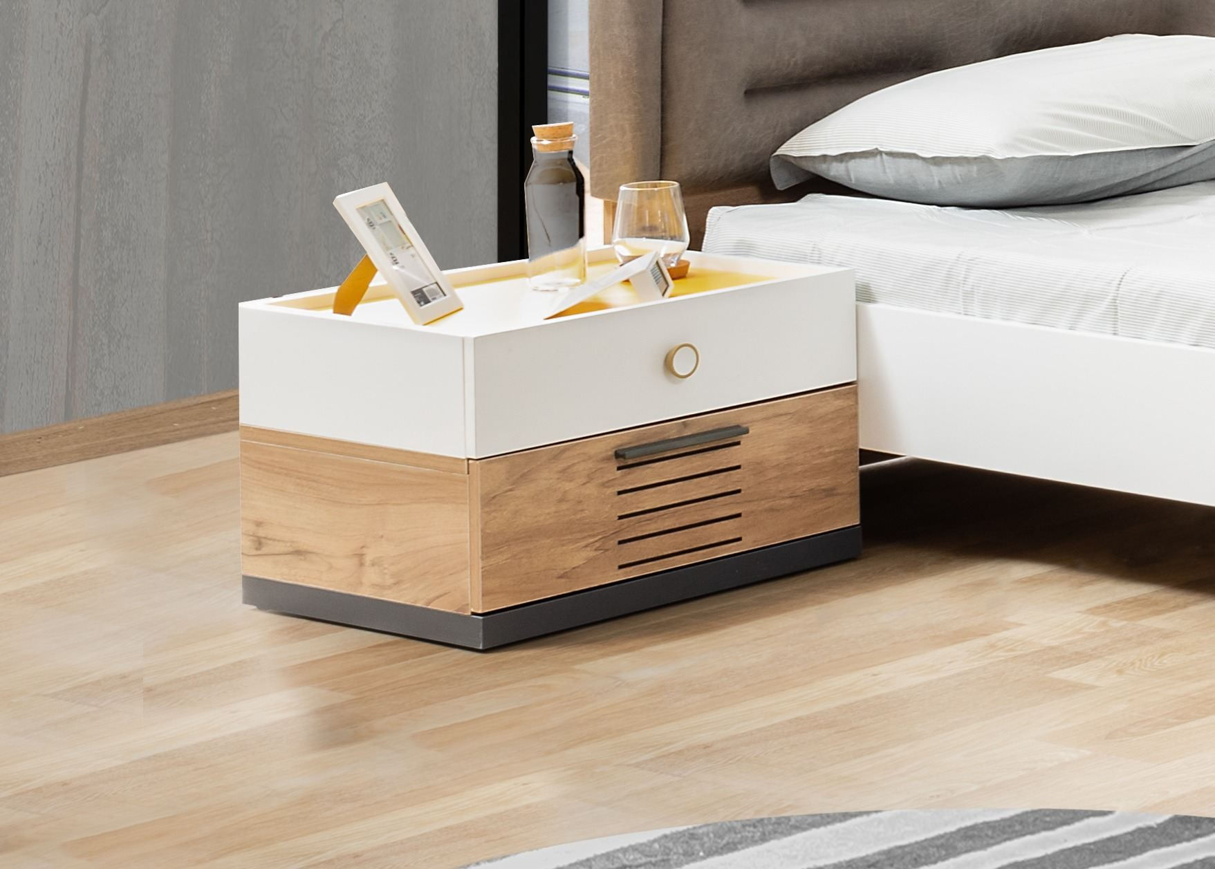 Noptiera Relax, 110 x 36 x 55 cm, alb antracit galben maro, PAL melaminat — imaginea 2