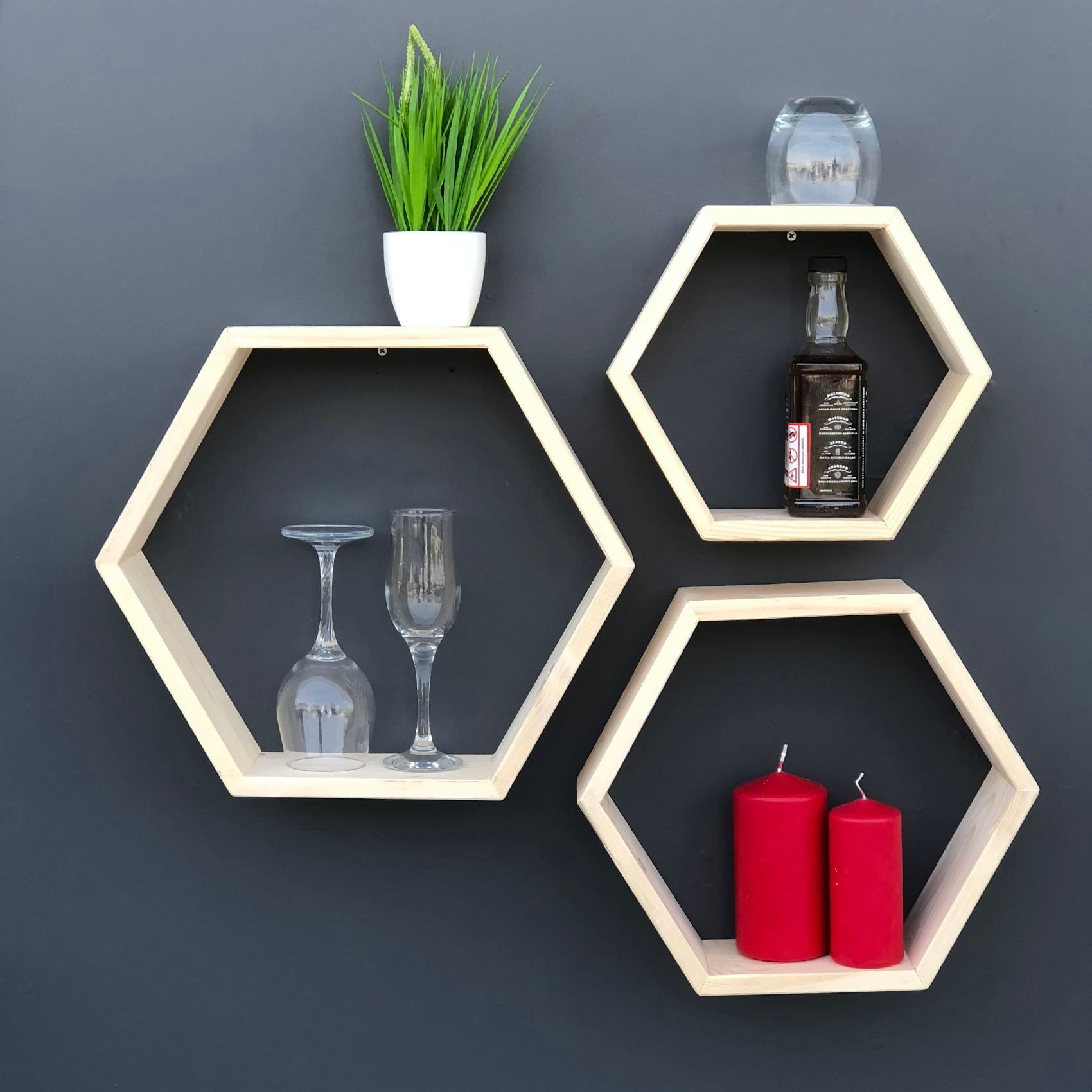 Raft decorativ de perete din lemn Raf350, 42 x 37 x 9 cm, lemn natur, lemn, design modern — imaginea 2