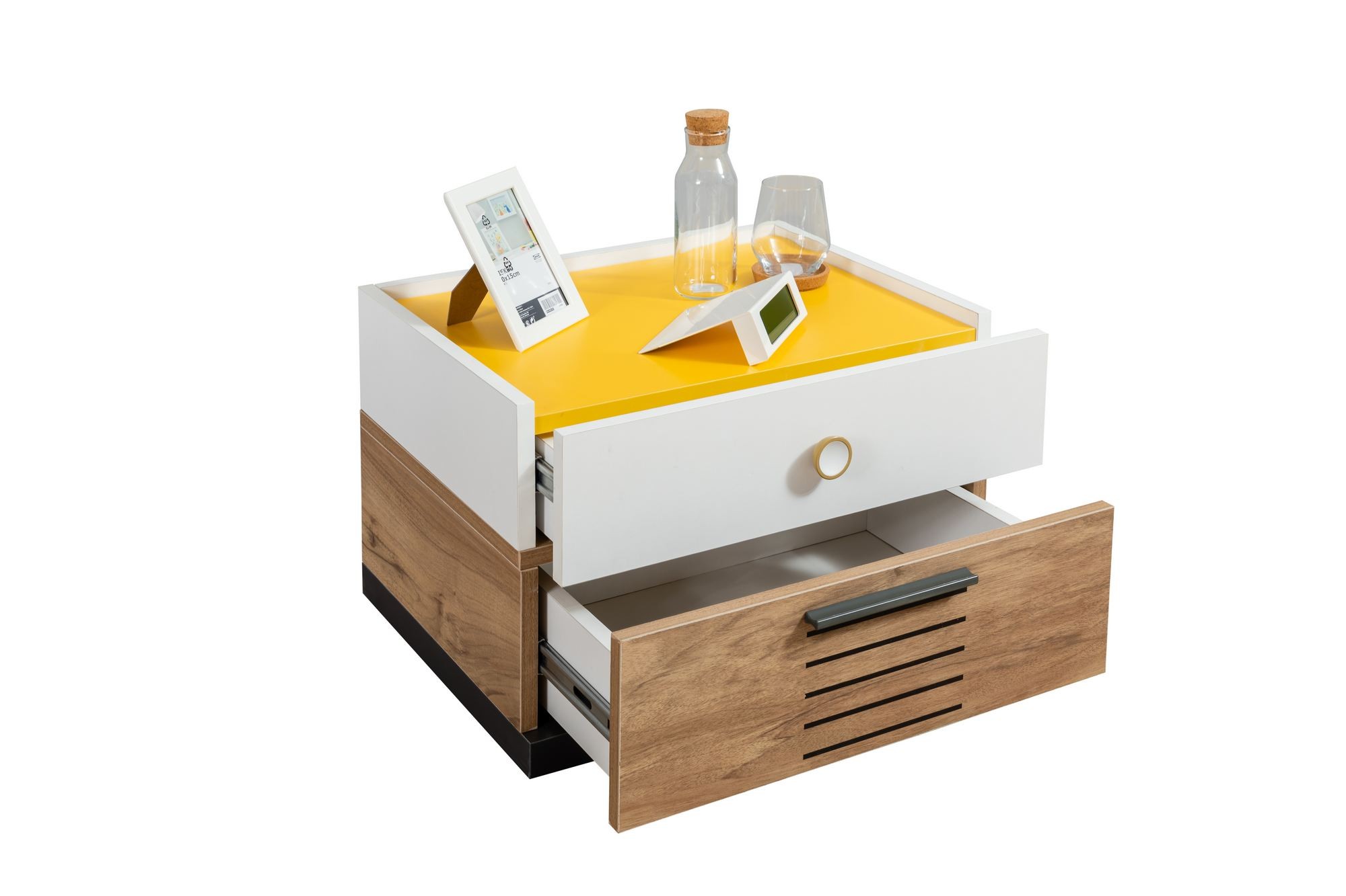 Noptiera Relax, 110 x 36 x 55 cm, alb antracit galben maro, PAL melaminat — imaginea 3