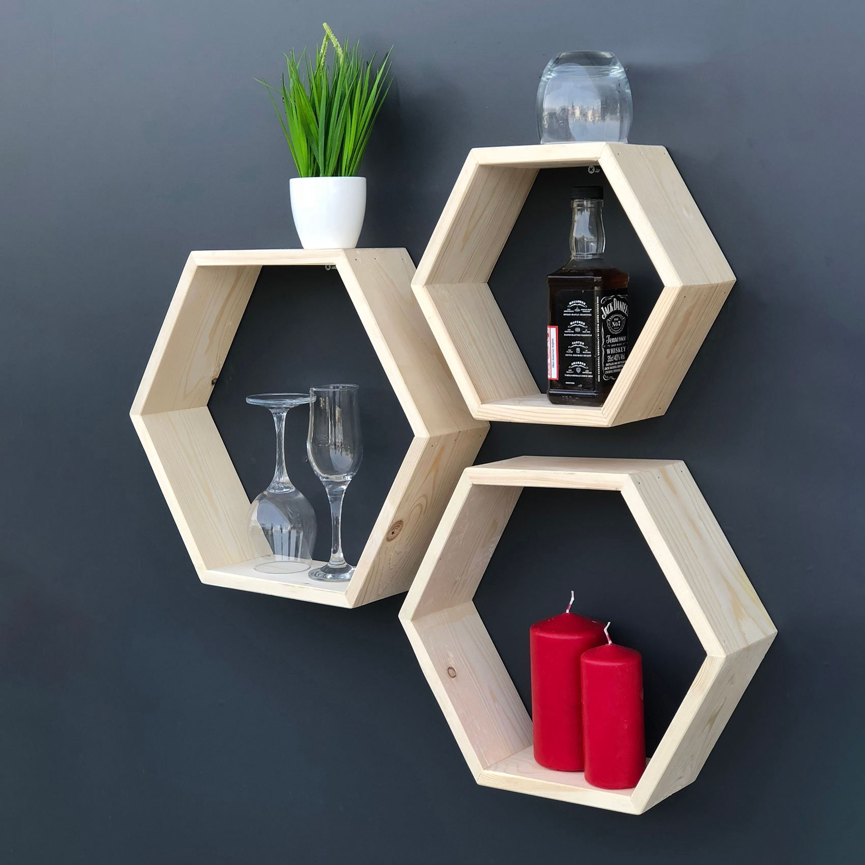 Raft decorativ de perete din lemn Raf350, 42 x 37 x 9 cm, lemn natur, lemn, design modern — imaginea 3
