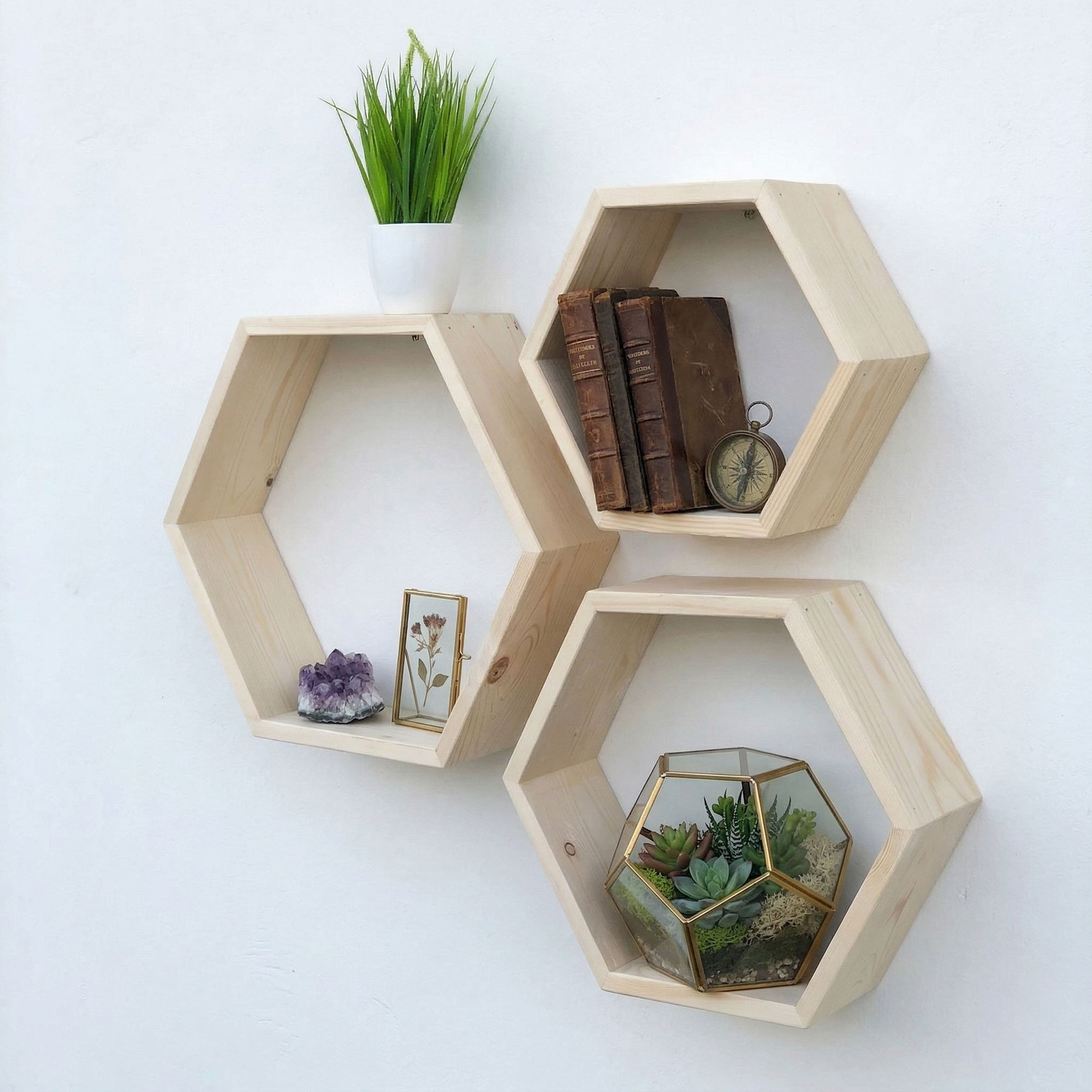 Raft decorativ de perete din lemn Raf350, 42 x 37 x 9 cm, lemn natur, lemn, design modern — imaginea 4