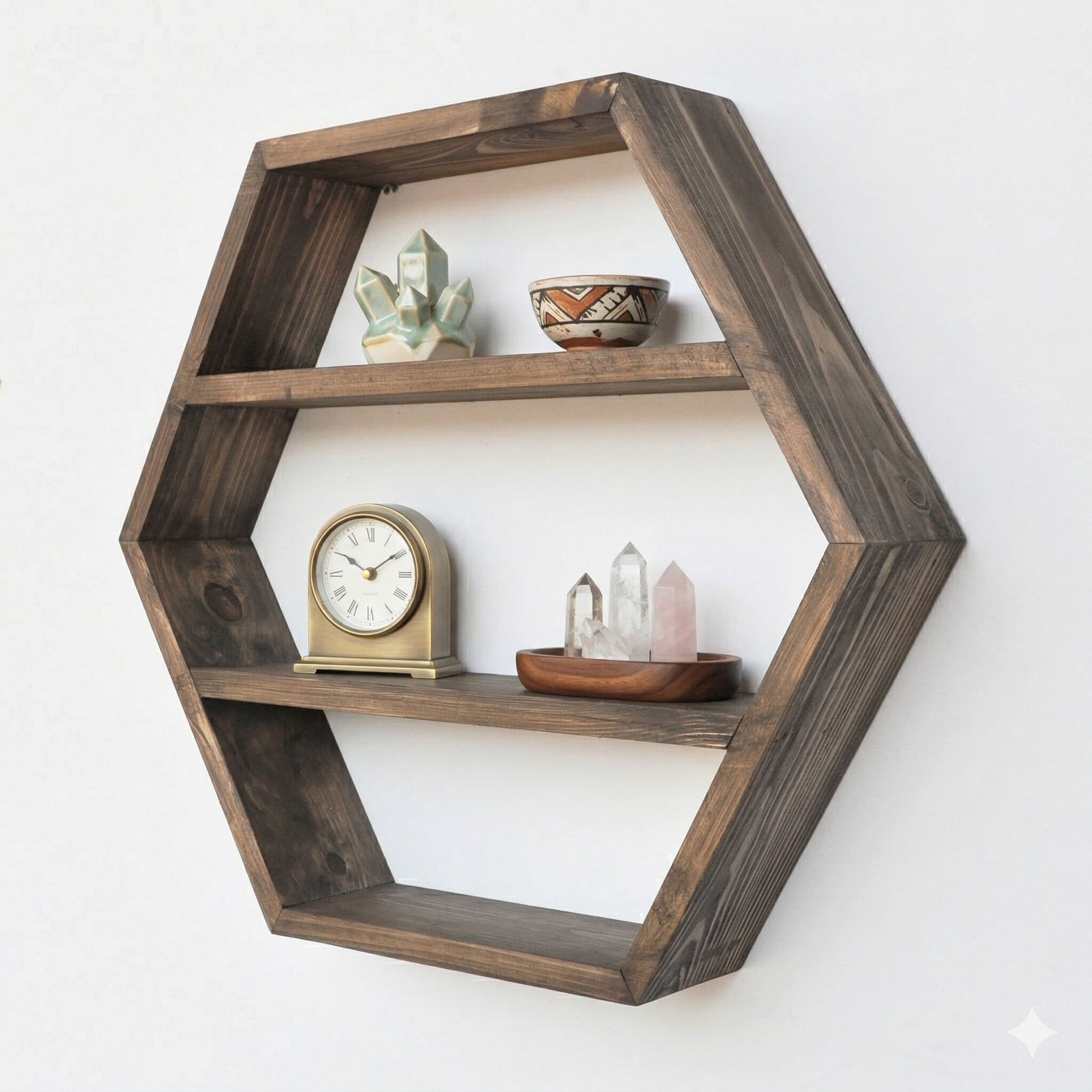 Raft decorativ de perete din lemn Raf327, 60 x 51 x 14 cm, lemn natur, lemn, design modern — imaginea 4