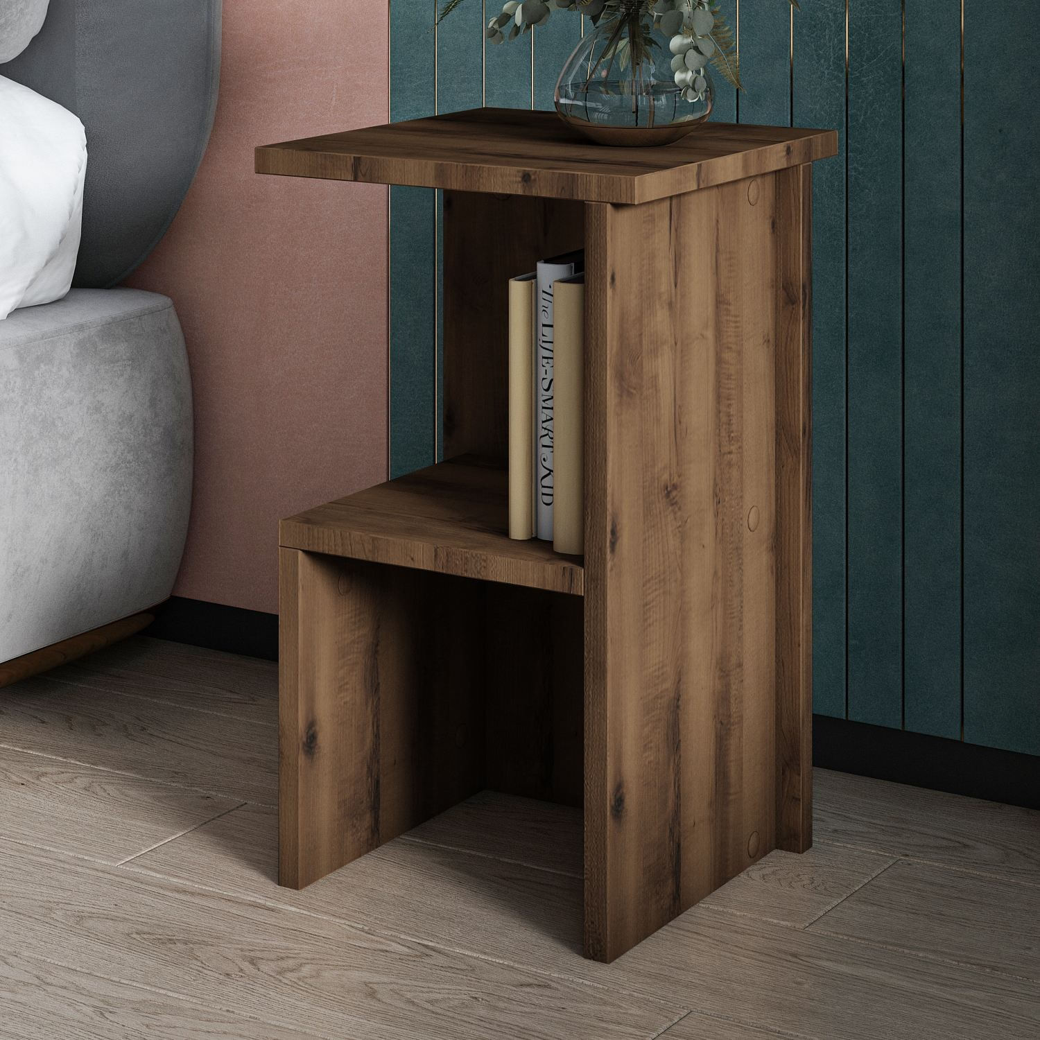 Noptiera Roisin, 29, 6 x 50 x 29, 6 cm, nuc antichizat, PAL melaminat, antique nuc — imaginea 5