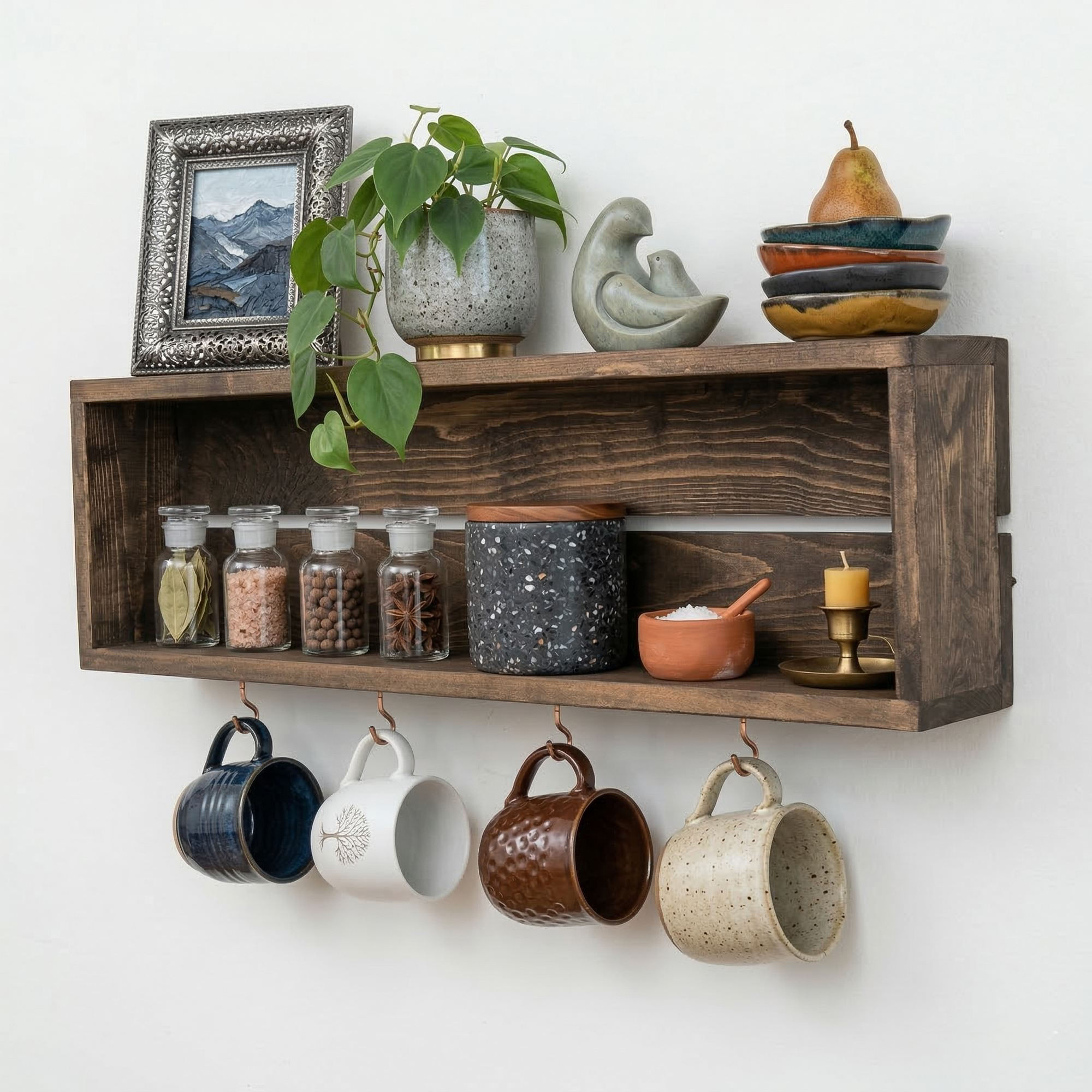 Raft decorativ de perete din lemn Raf335, 70 x 21 x 10 cm, lemn natur, lemn, design modern — imaginea 2