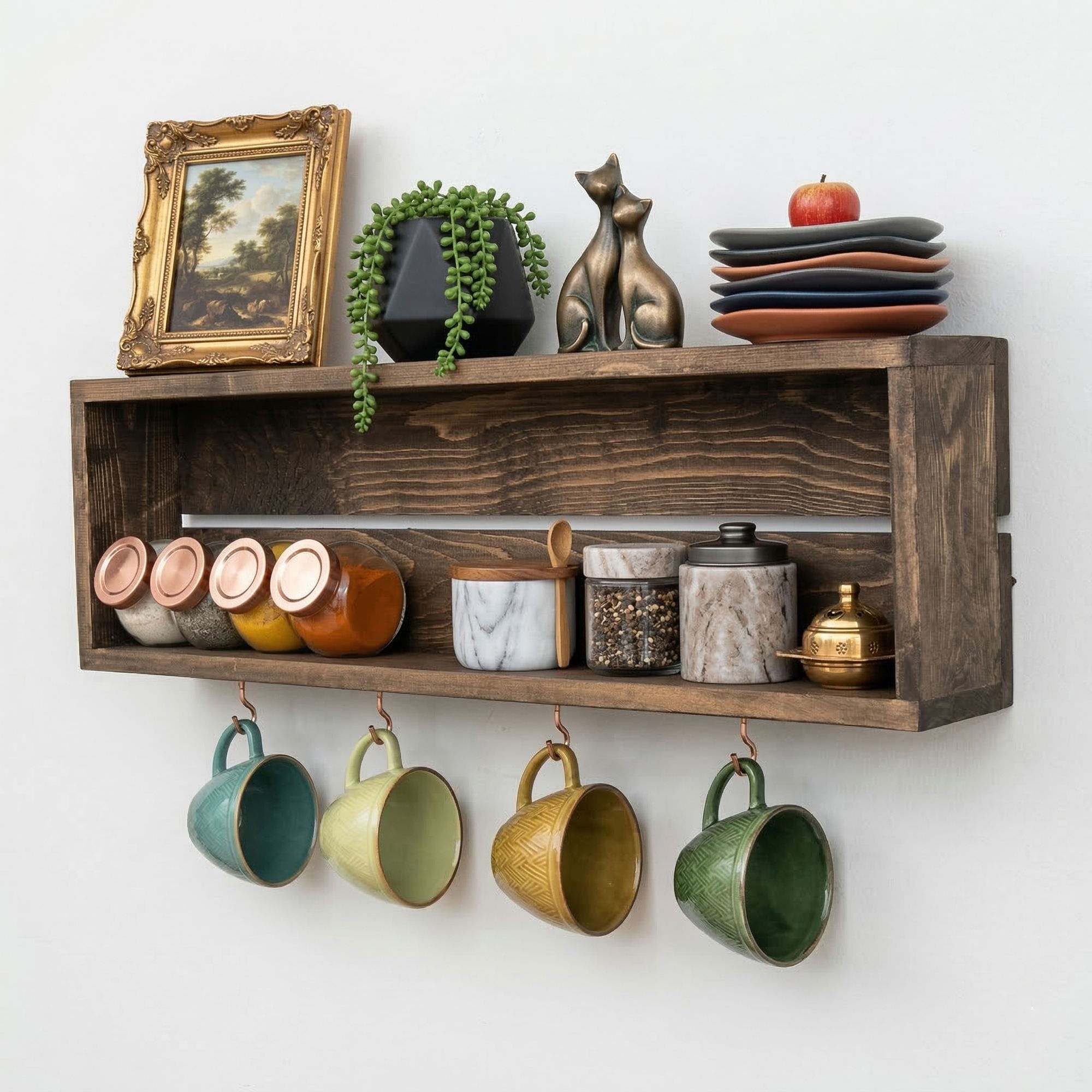 Raft decorativ de perete din lemn Raf335, 70 x 21 x 10 cm, lemn natur, lemn, design modern — imaginea 3