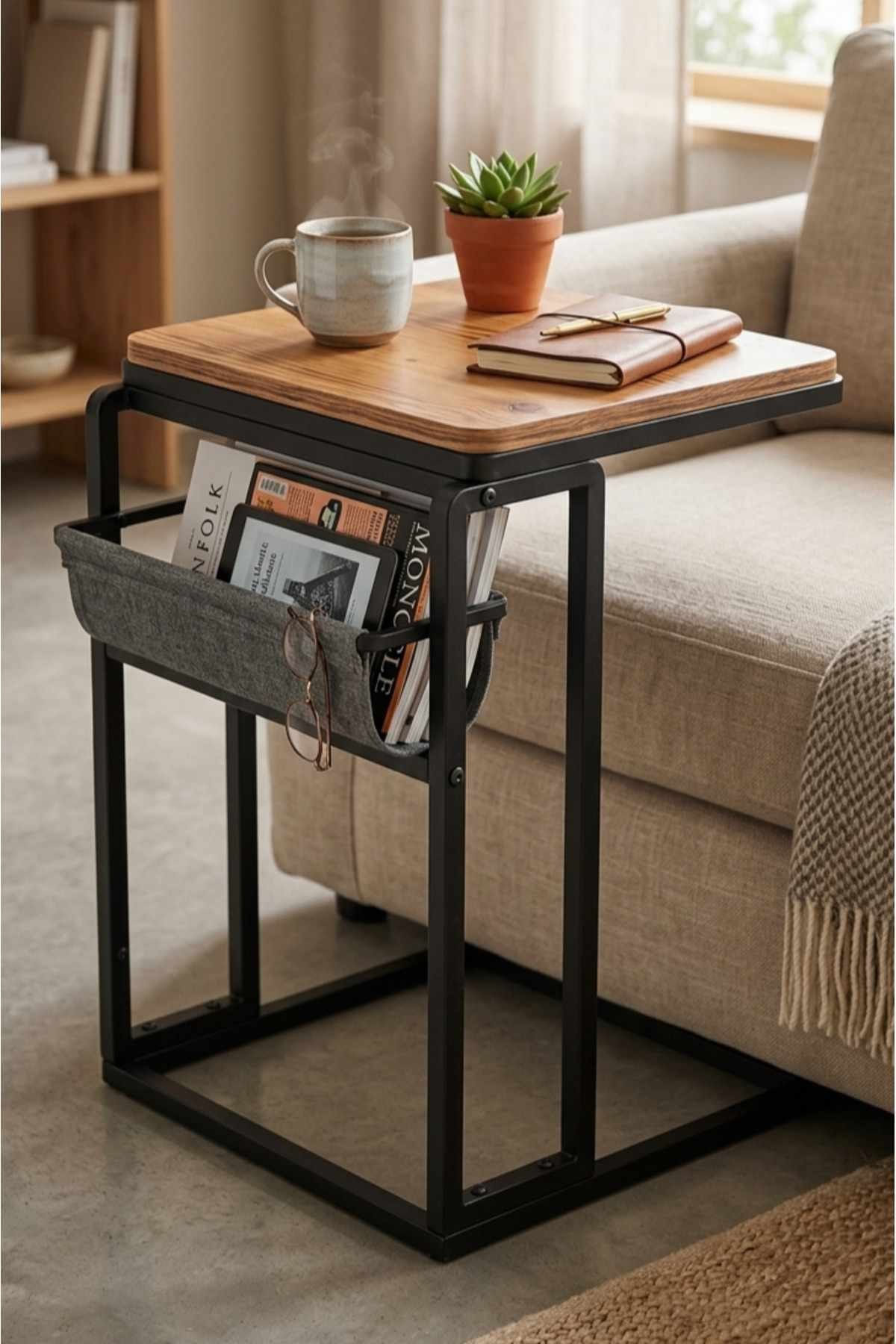 Masuta laterala Pk9114, 45 x 64 x 45 cm, nuc negru, PAL melaminat — imaginea 2
