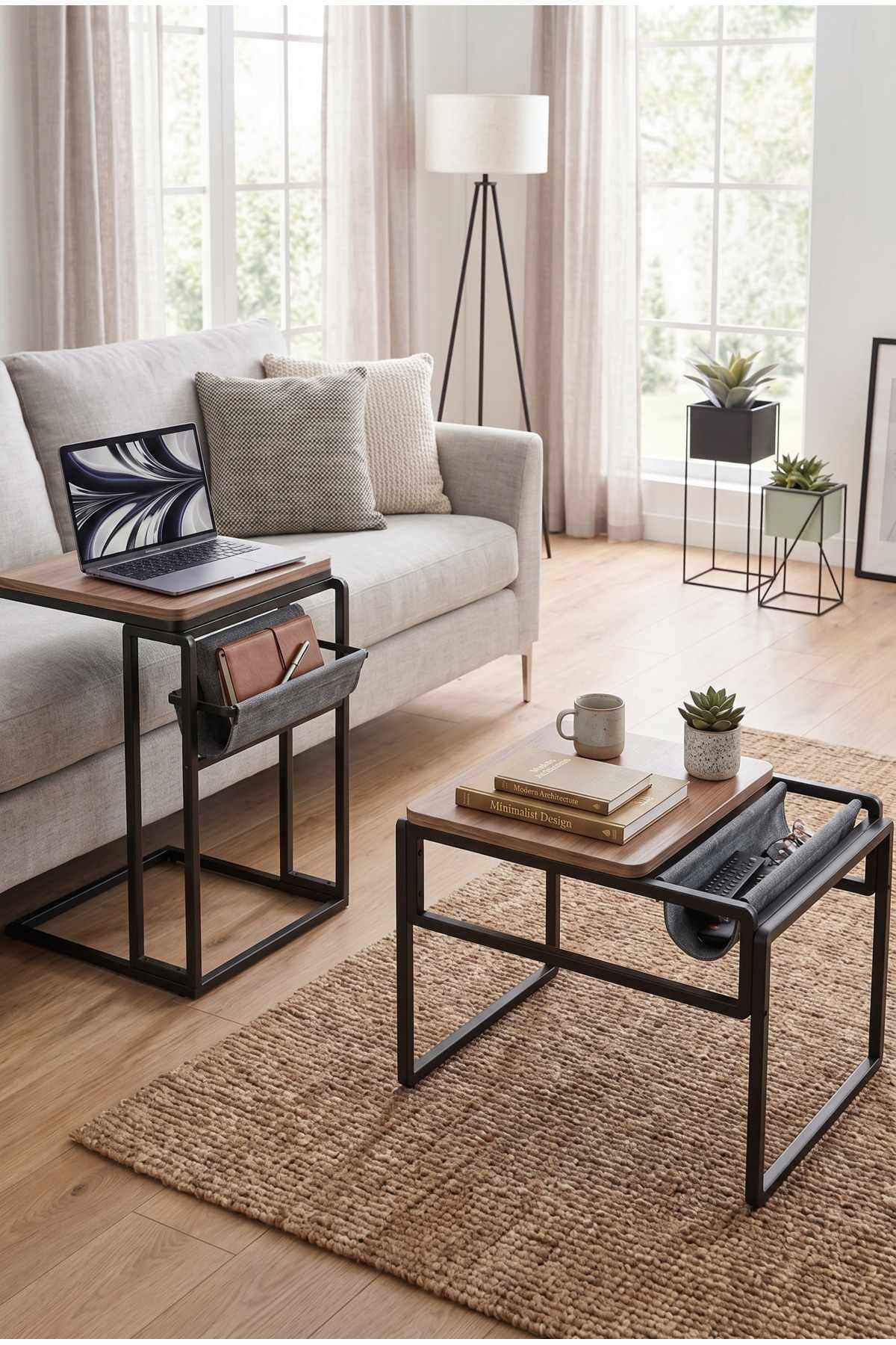 Masuta laterala Pk9114, 45 x 64 x 45 cm, nuc negru, PAL melaminat — imaginea 3