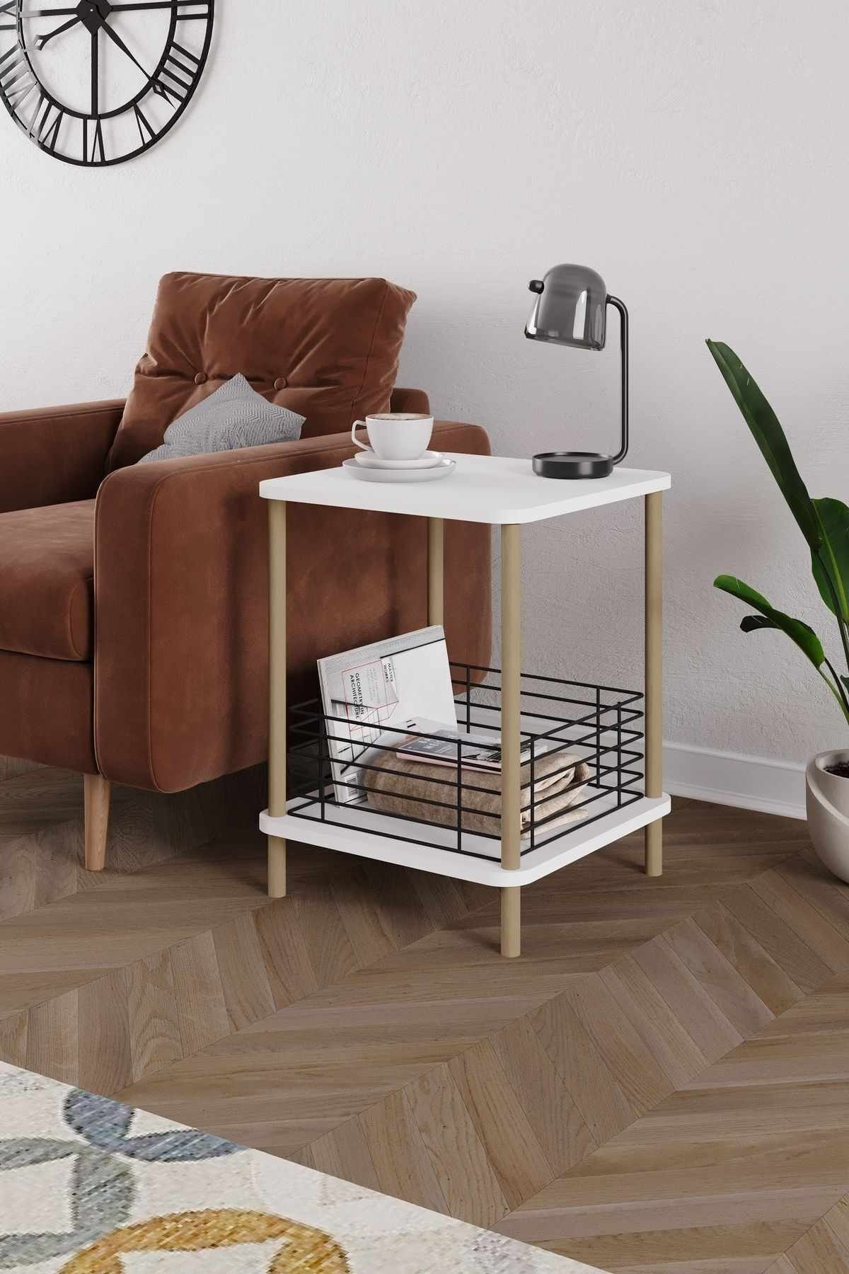Masuta laterala Pk-0026, 45 x 58 x 38 cm, alb negru, PAL melaminat — imaginea 2