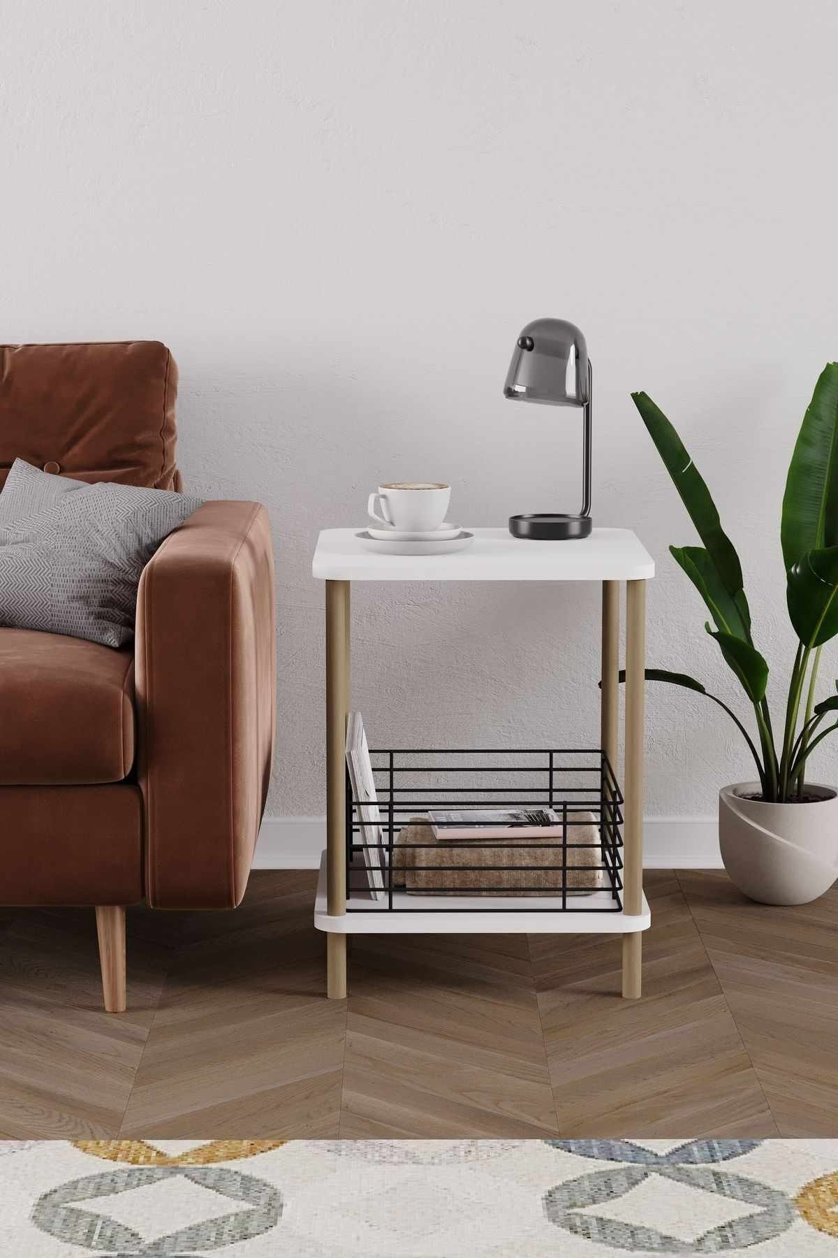 Masuta laterala Pk-0026, 45 x 58 x 38 cm, alb negru, PAL melaminat — imaginea 4