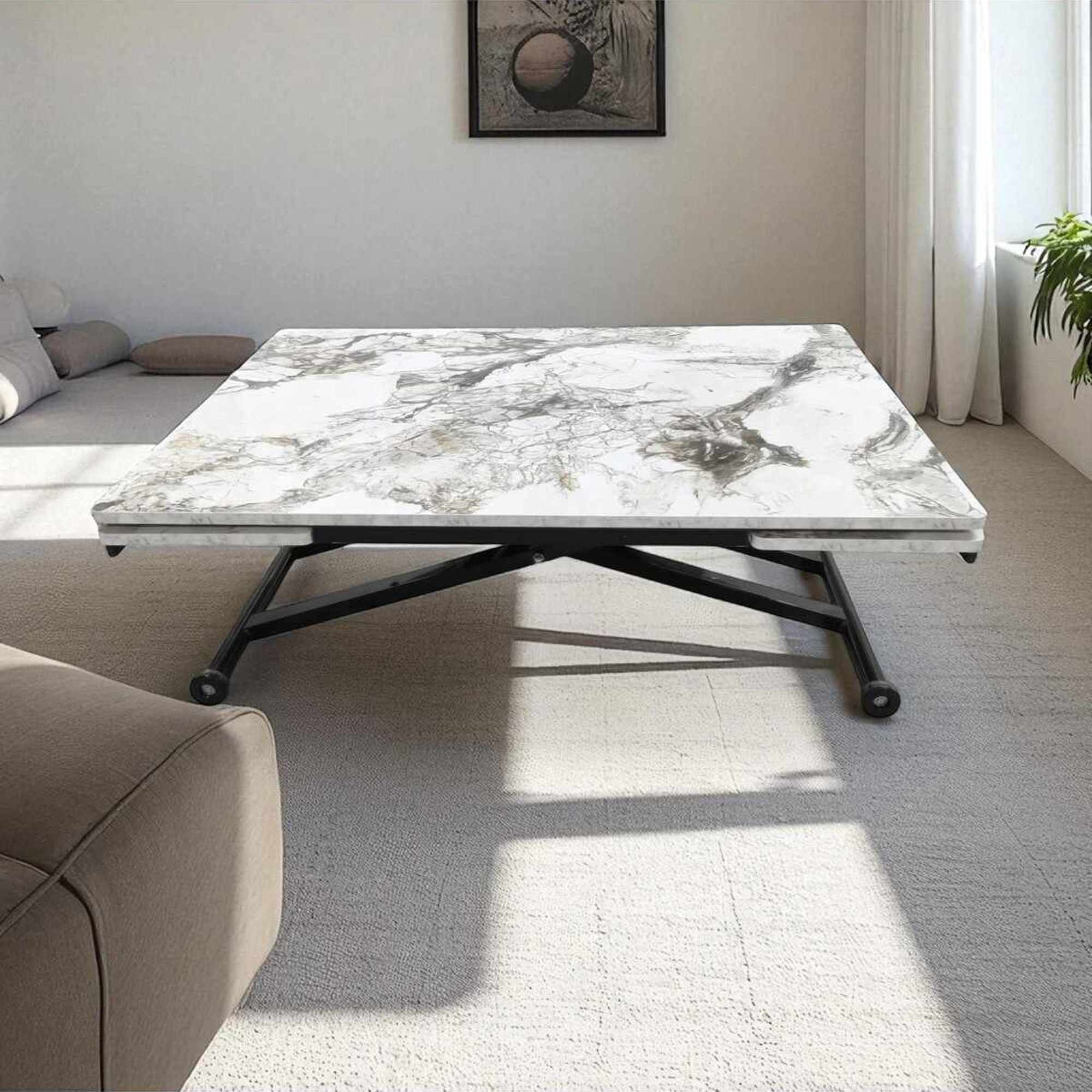 Masa dining Yan, alb marmura negru, MDF, capacitate 125 kg, alb marble / negru — imaginea 2