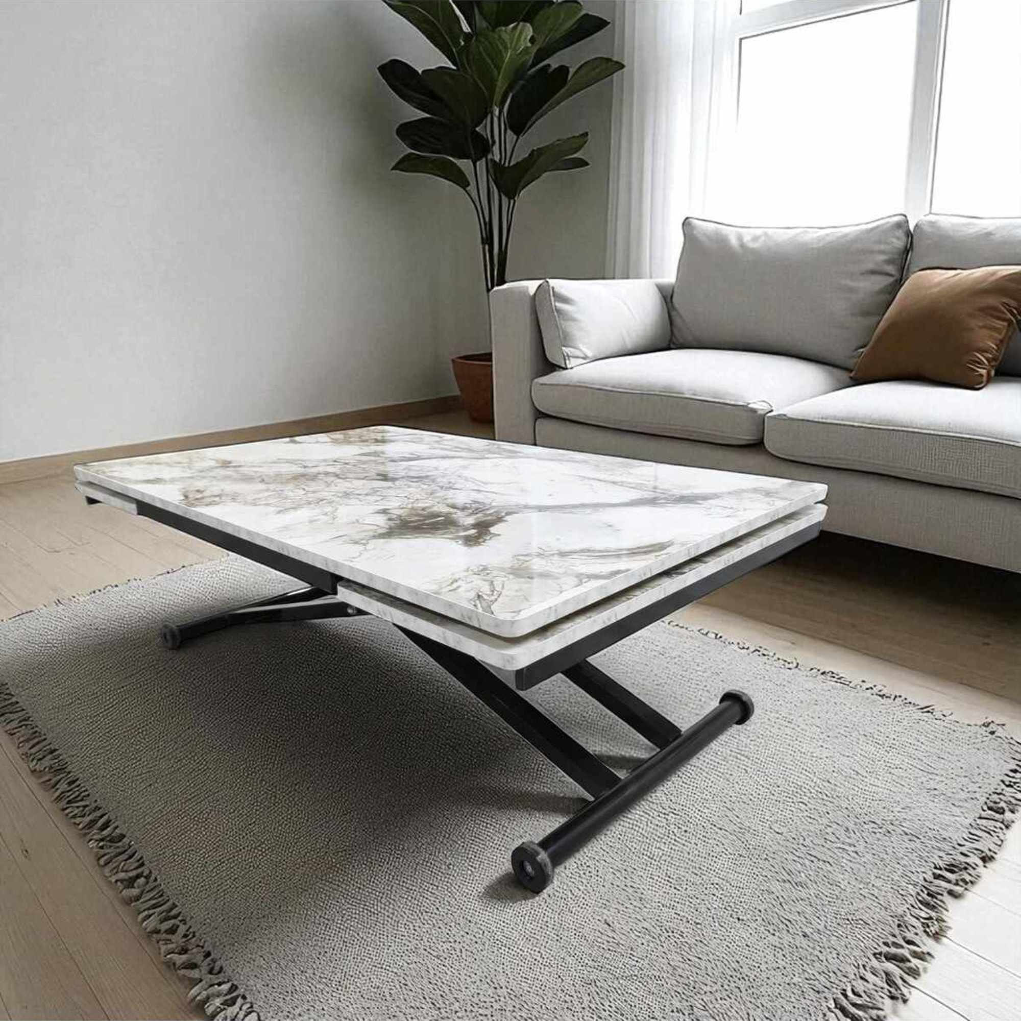 Masa dining Yan, alb marmura negru, MDF, capacitate 125 kg, alb marble / negru — imaginea 3