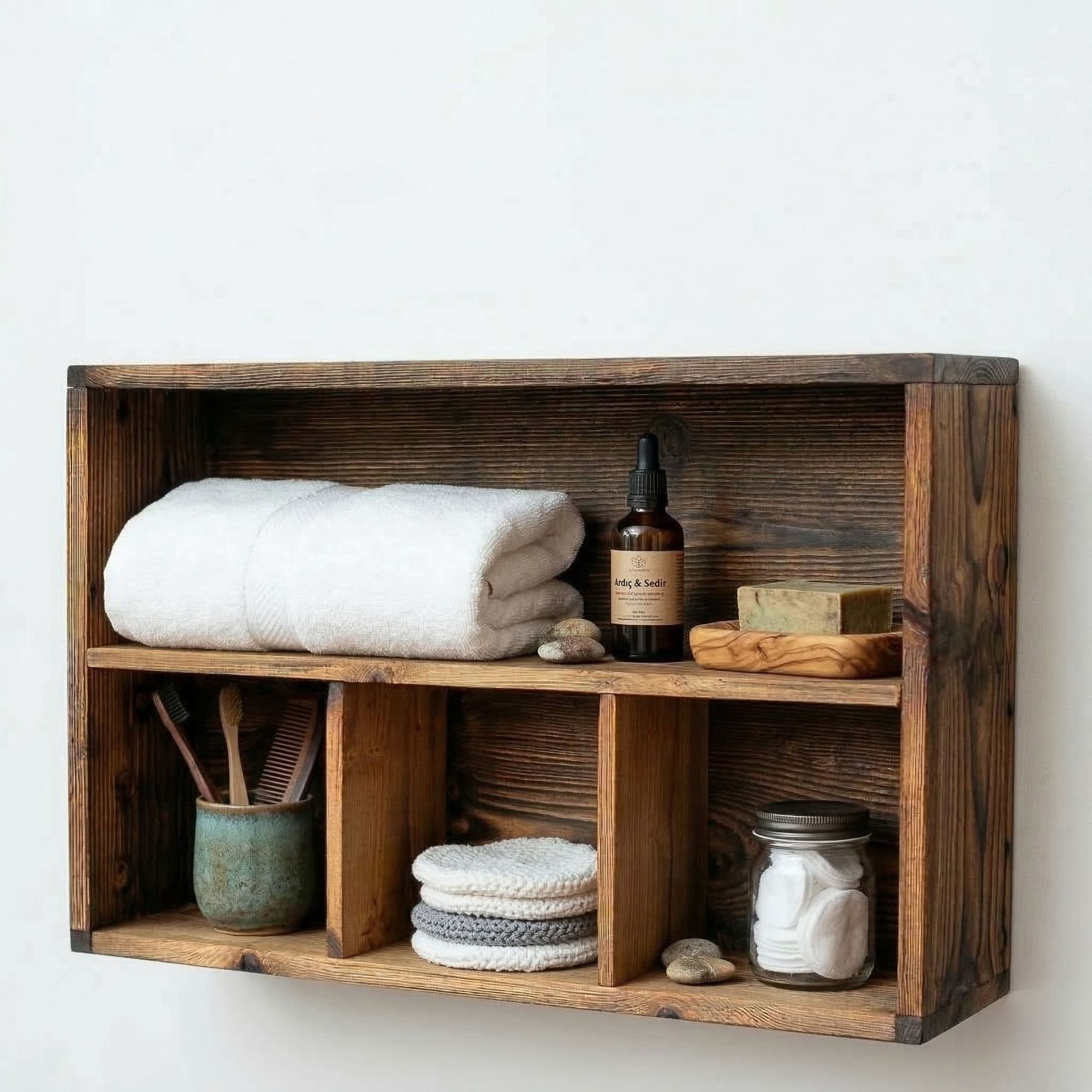 Raft decorativ de perete din lemn Raf306, 50 x 30 x 14 cm, lemn natur, lemn, design modern — imaginea 3