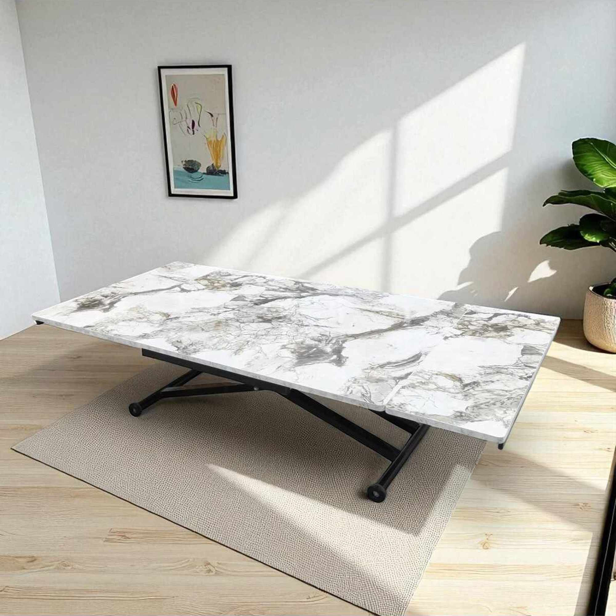 Masa dining Yan, alb marmura negru, MDF, capacitate 125 kg, alb marble / negru — imaginea 6
