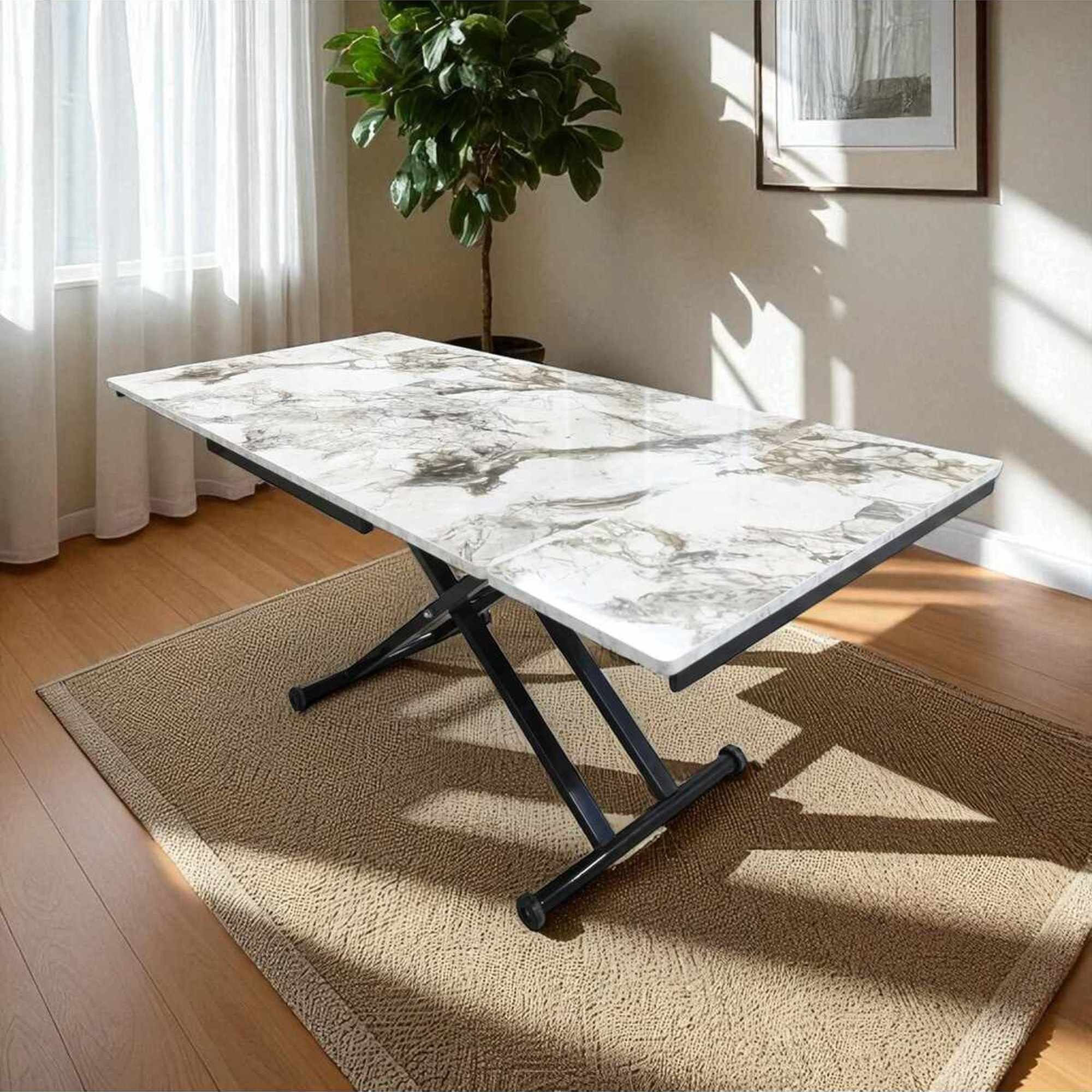 Masa dining Yan, alb marmura negru, MDF, capacitate 125 kg, alb marble / negru — imaginea 7