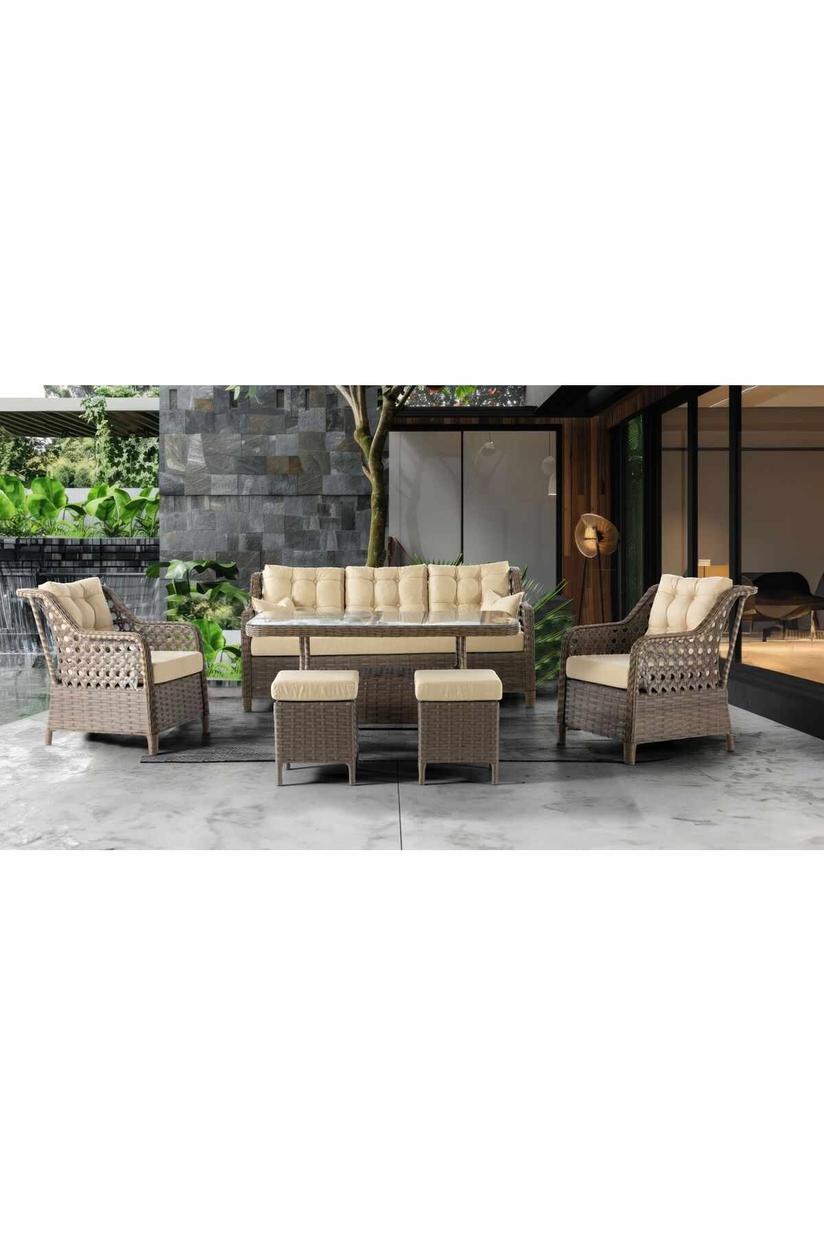 Set lounge gradina Rondi, 175 x 78 x 60 cm, crem / maro — imaginea 4