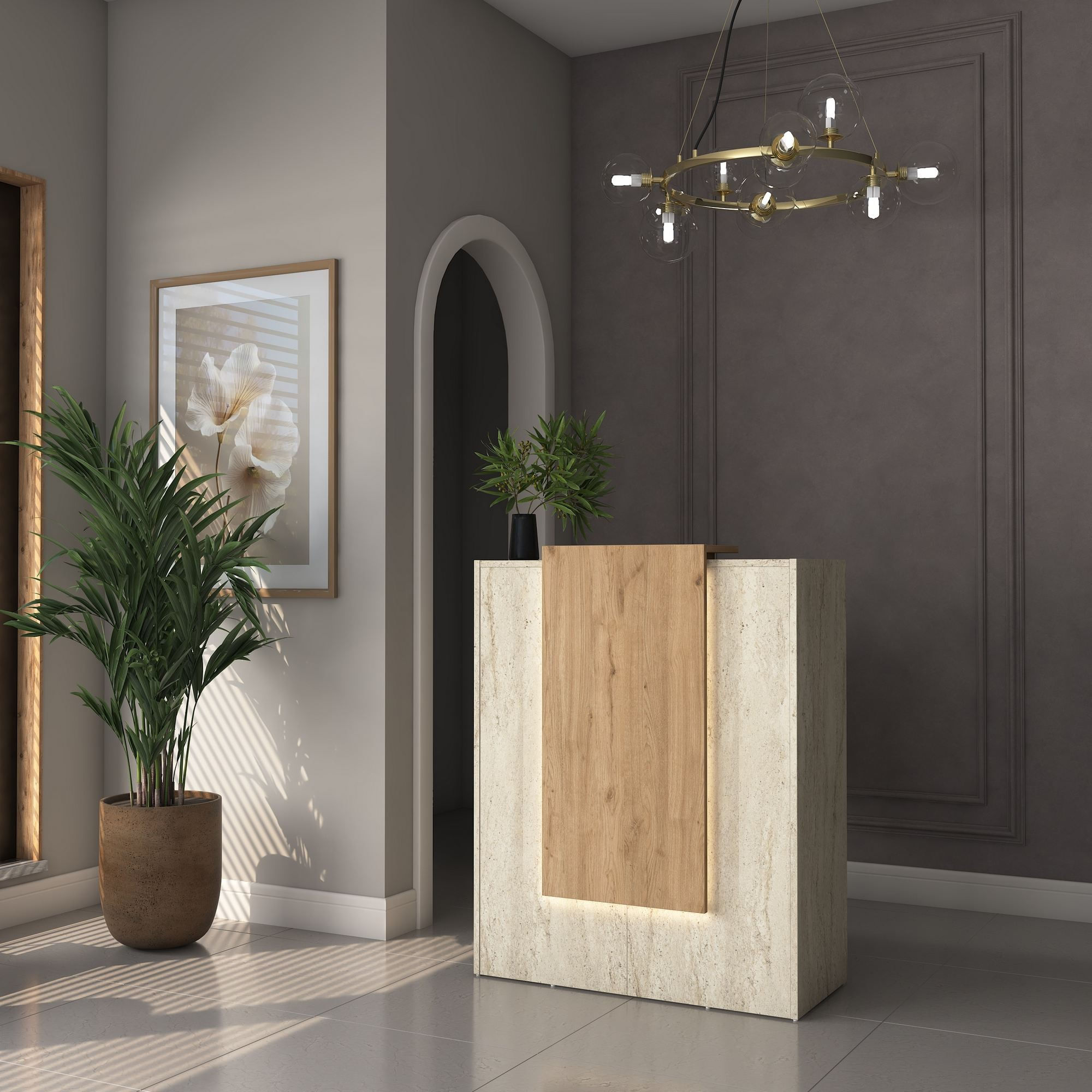 Masa receptie MA104 - 4748, 90 x 110 x 40 cm, travertin nuc, PAL — imaginea 5