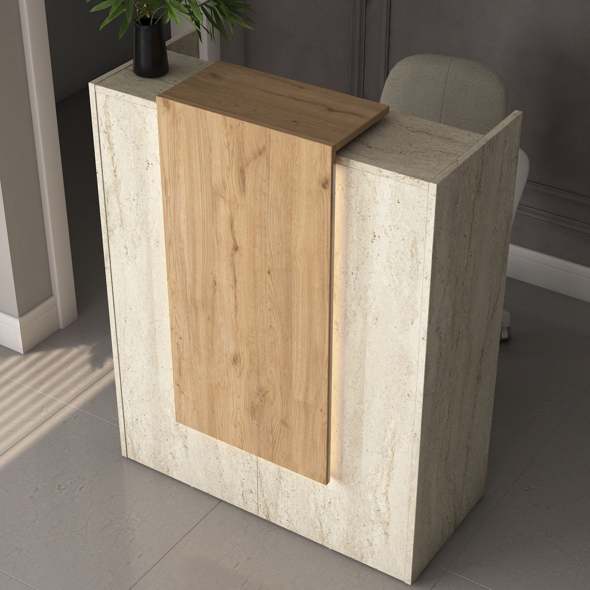 Masa receptie MA104 - 4748, 90 x 110 x 40 cm, travertin nuc, PAL — imaginea 7