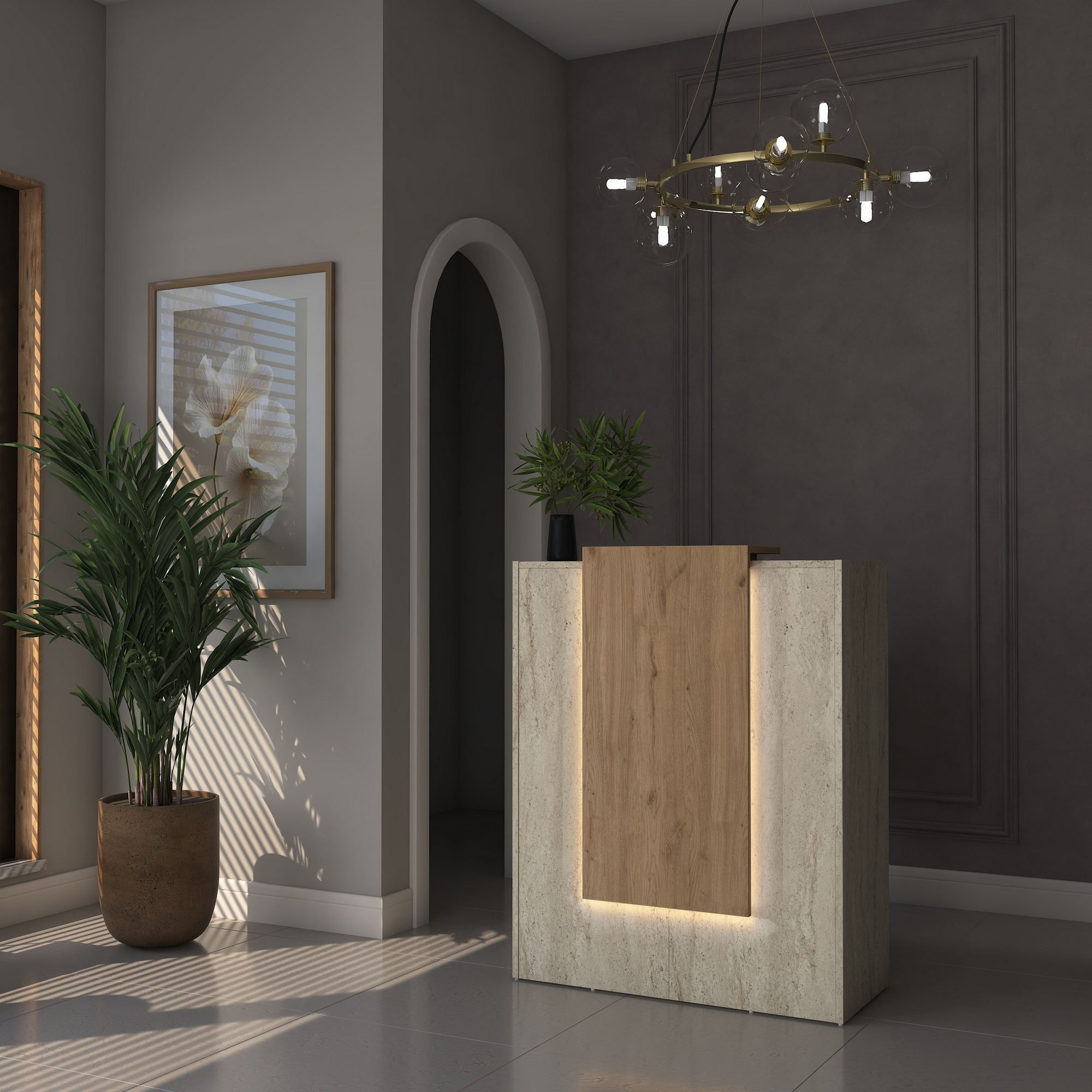 Masa receptie MA104 - 4748, 90 x 110 x 40 cm, travertin nuc, PAL — imaginea 8