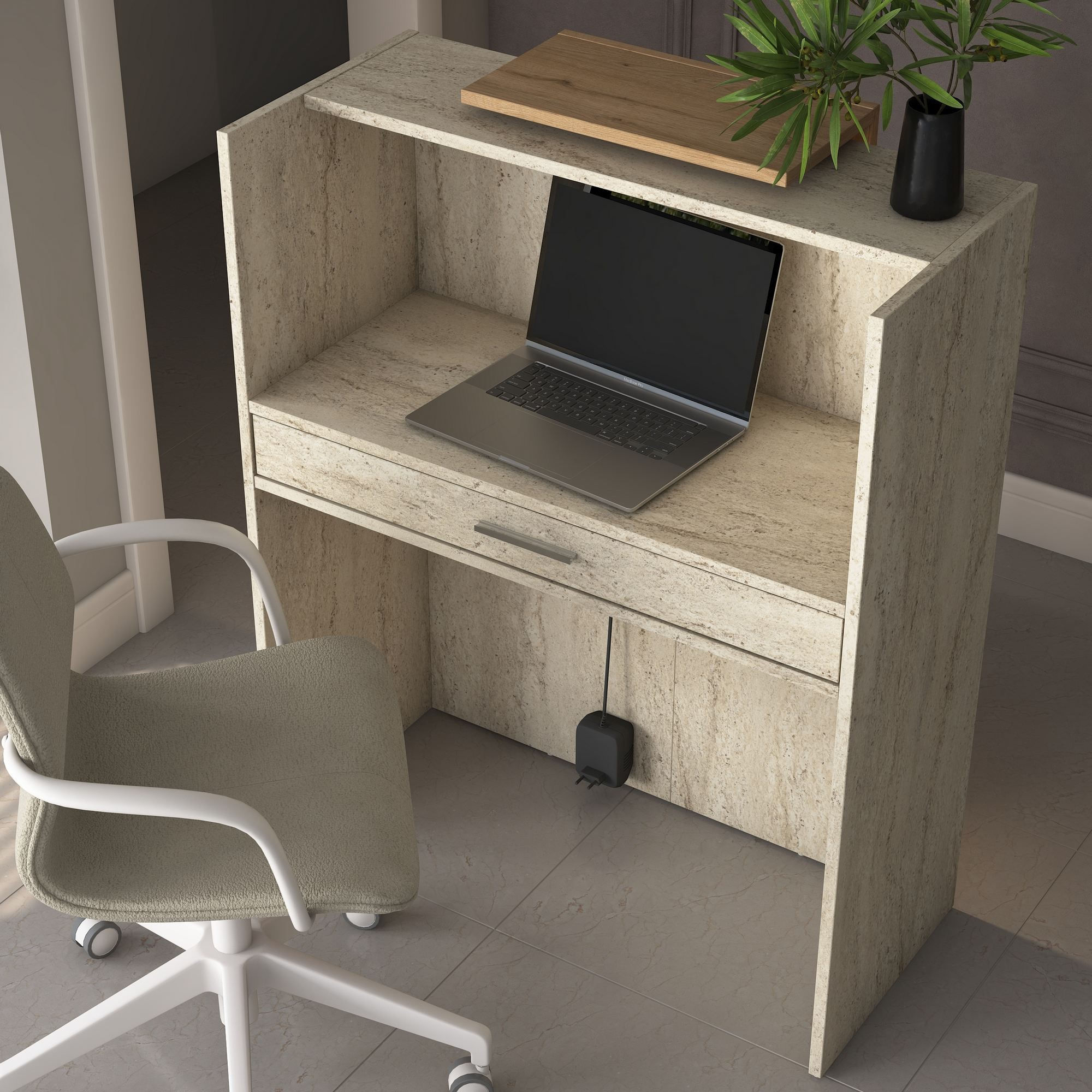 Masa receptie MA104 - 4748, 90 x 110 x 40 cm, travertin nuc, PAL — imaginea 9