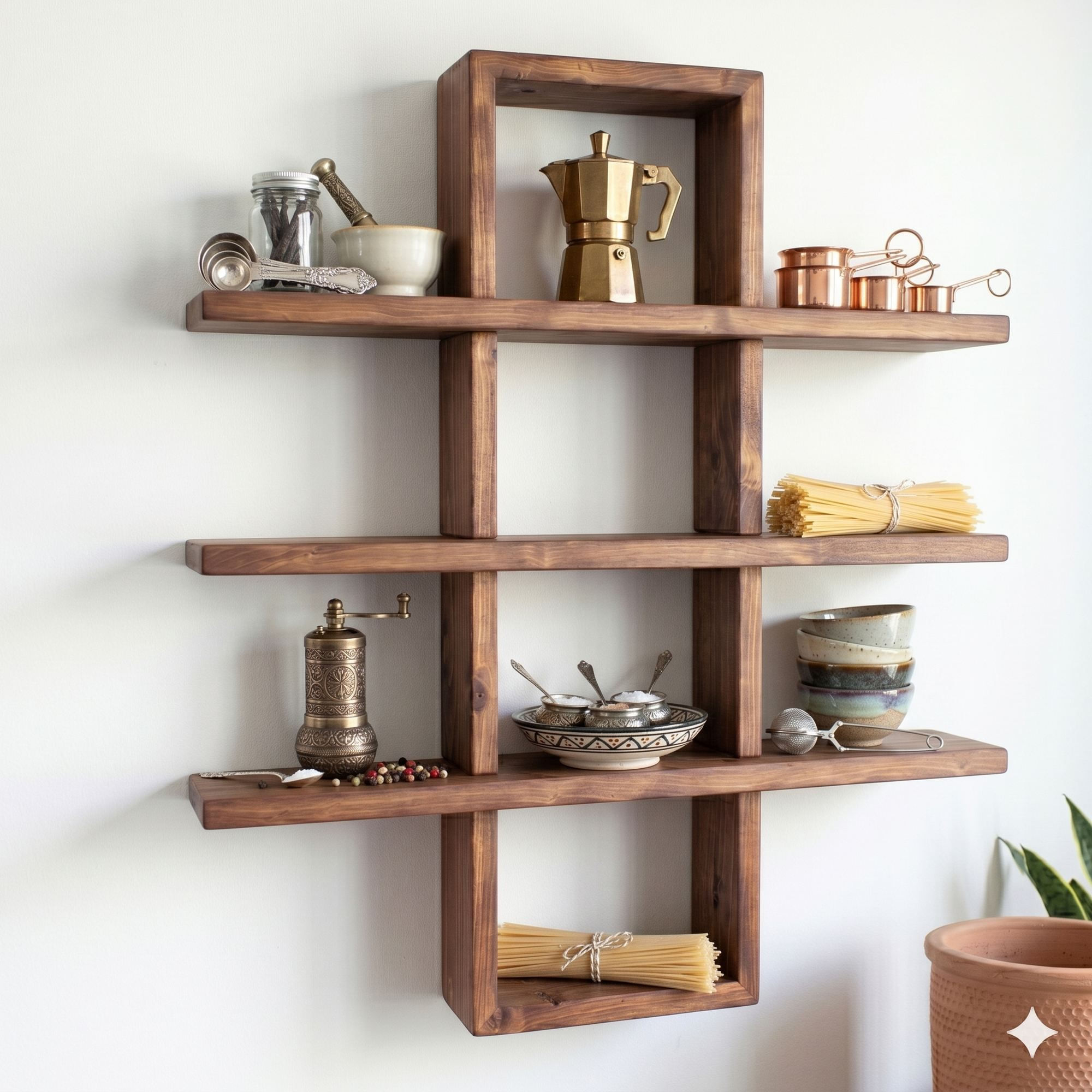 Raft decorativ de perete din lemn Raf359, 60 x 60 x 14 cm, lemn natur, lemn, design modern — imaginea 2