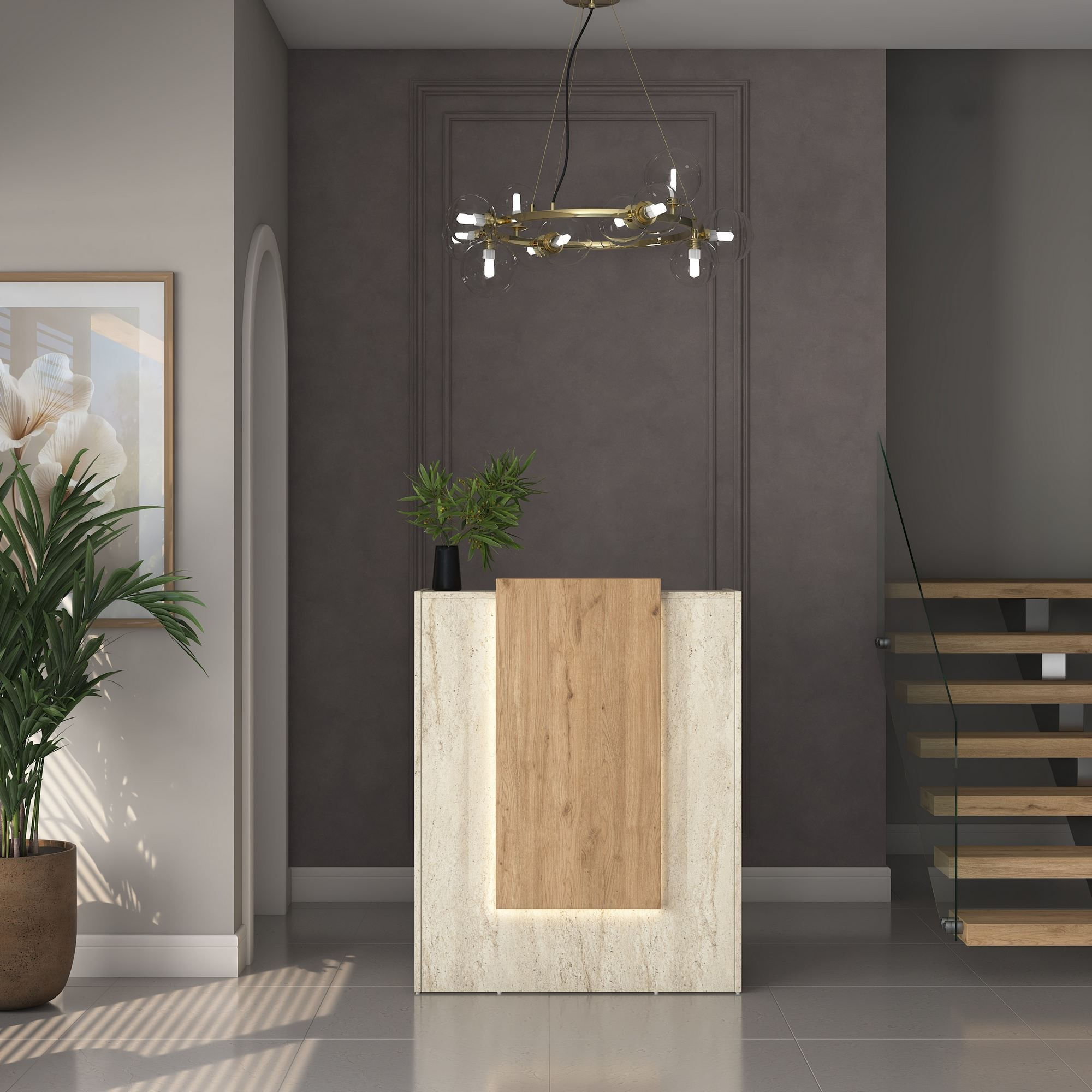 Masa receptie MA104 - 4748, 90 x 110 x 40 cm, travertin nuc, PAL — imaginea 11