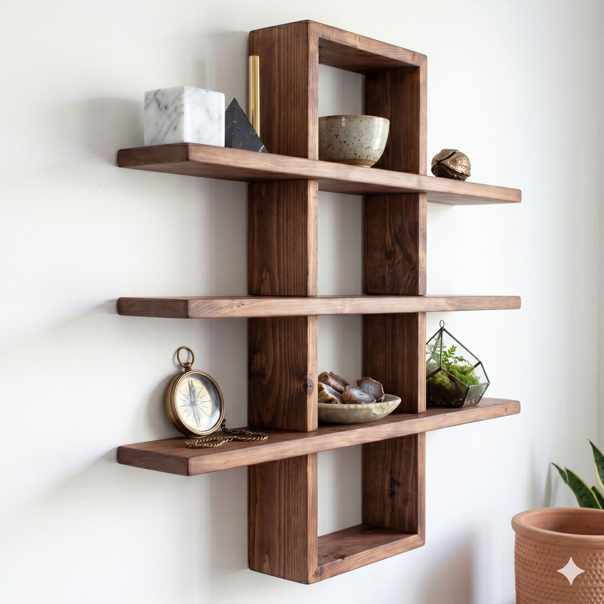 Raft decorativ de perete din lemn Raf359, 60 x 60 x 14 cm, lemn natur, lemn, design modern — imaginea 4