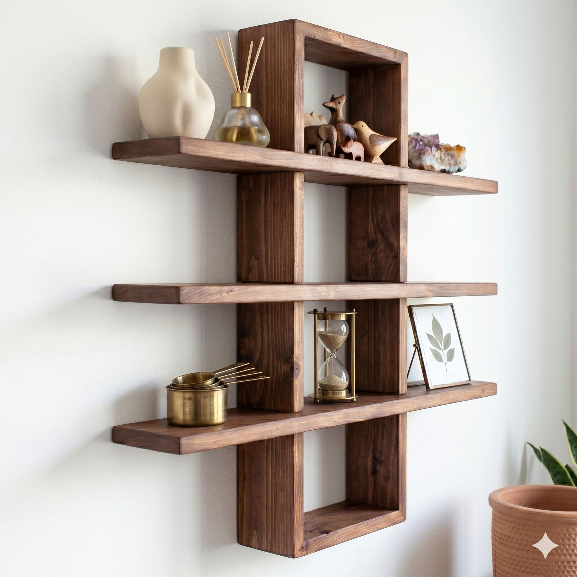 Raft decorativ de perete din lemn Raf359, 60 x 60 x 14 cm, lemn natur, lemn, design modern — imaginea 5