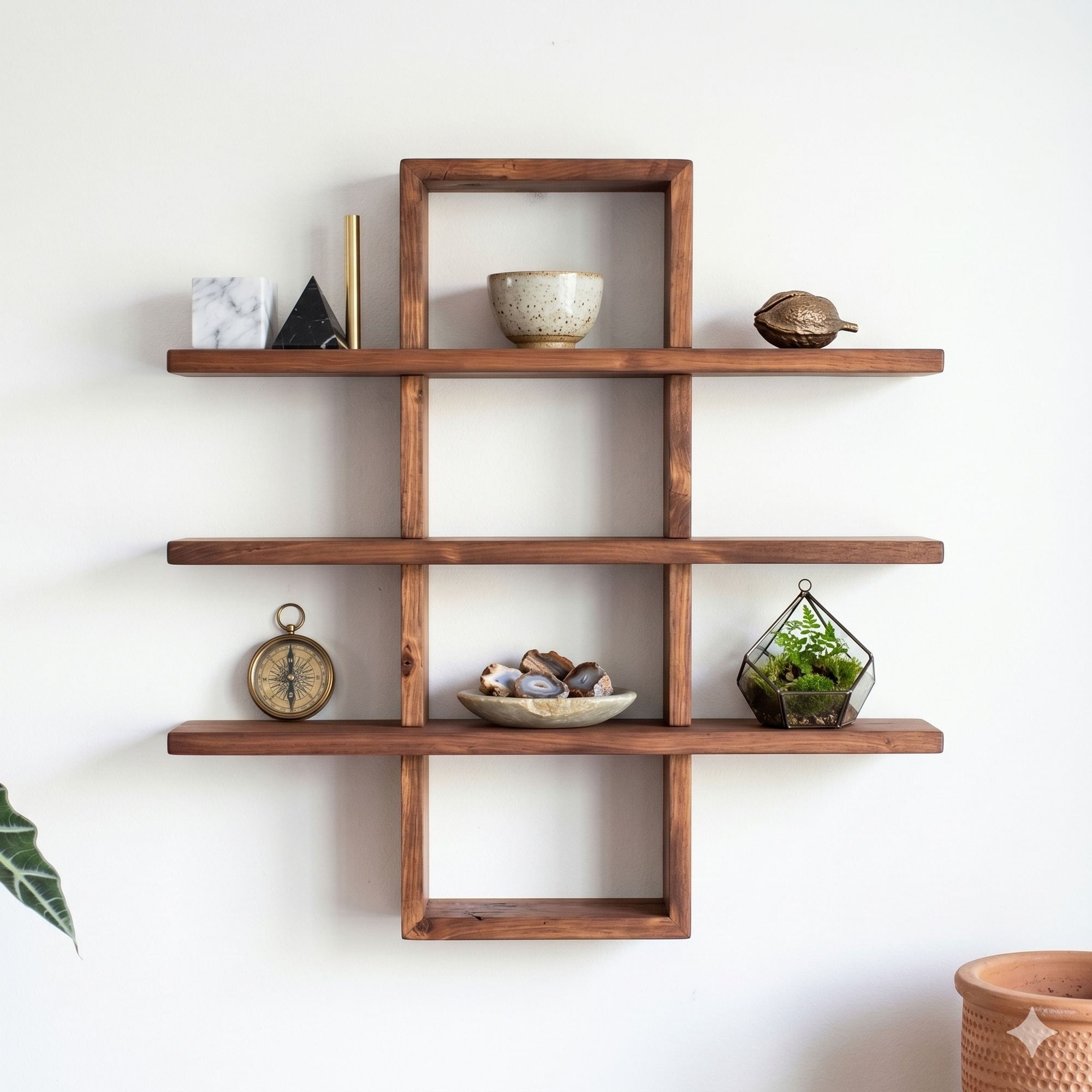 Raft decorativ de perete din lemn Raf359, 60 x 60 x 14 cm, lemn natur, lemn, design modern — imaginea 6