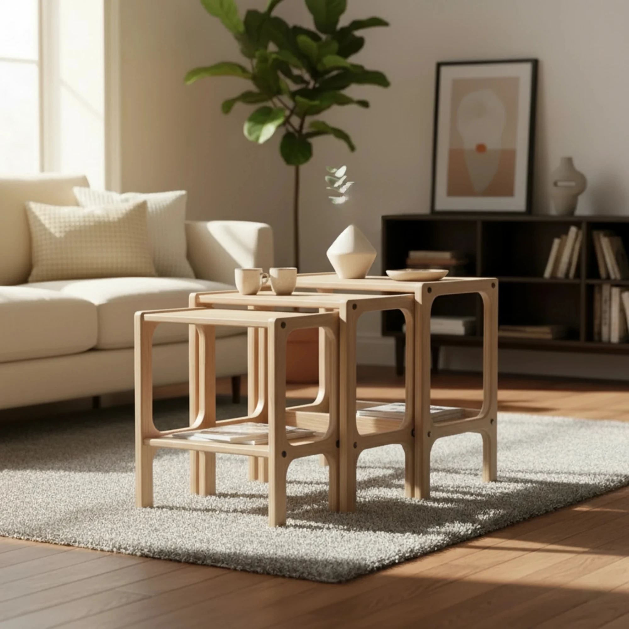 Set masute suprapuse, 3 piese CPT4791-50, 50 x 50 x 35 cm, natural, lemn — imaginea 5