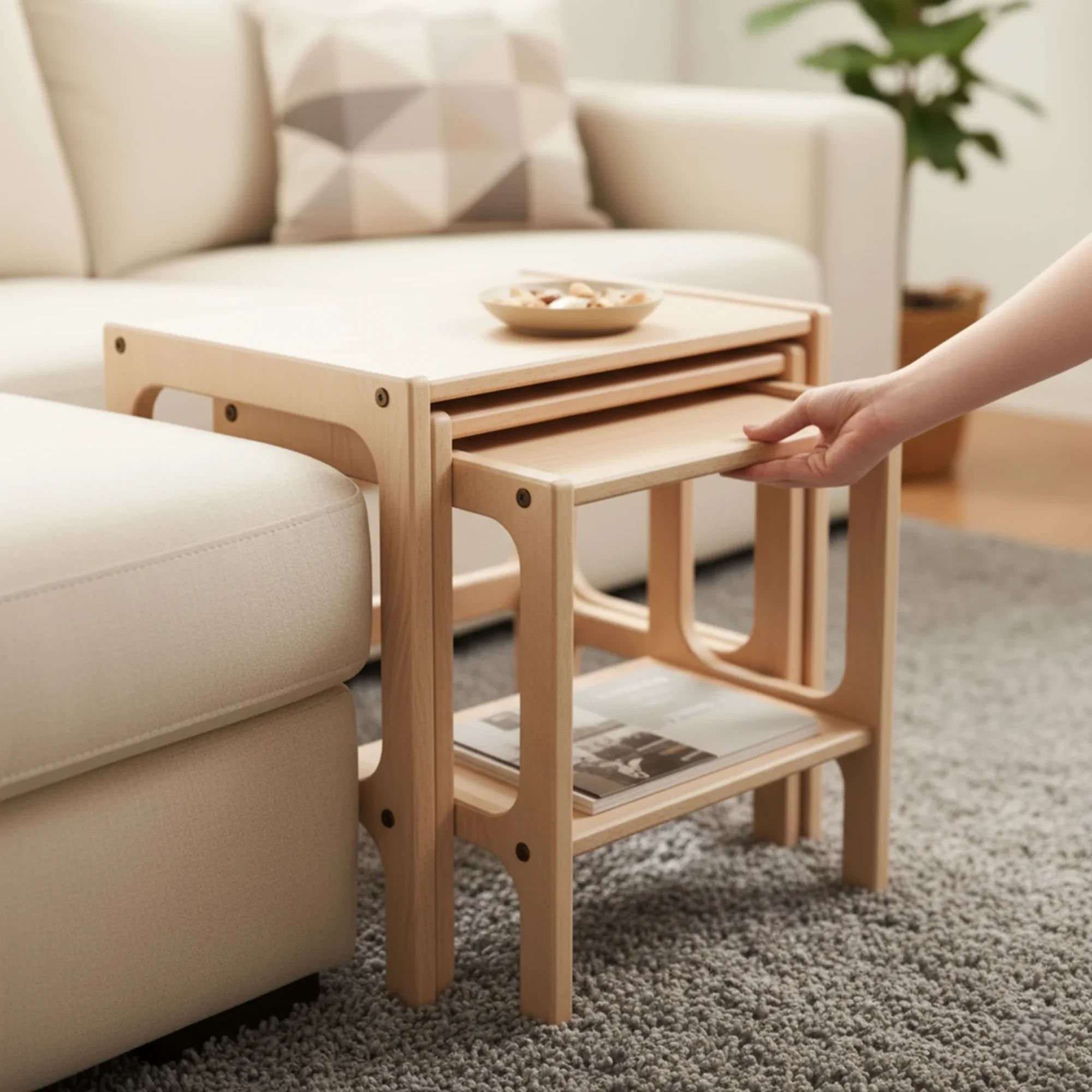 Set masute suprapuse, 3 piese CPT4791-50, 50 x 50 x 35 cm, natural, lemn — imaginea 6