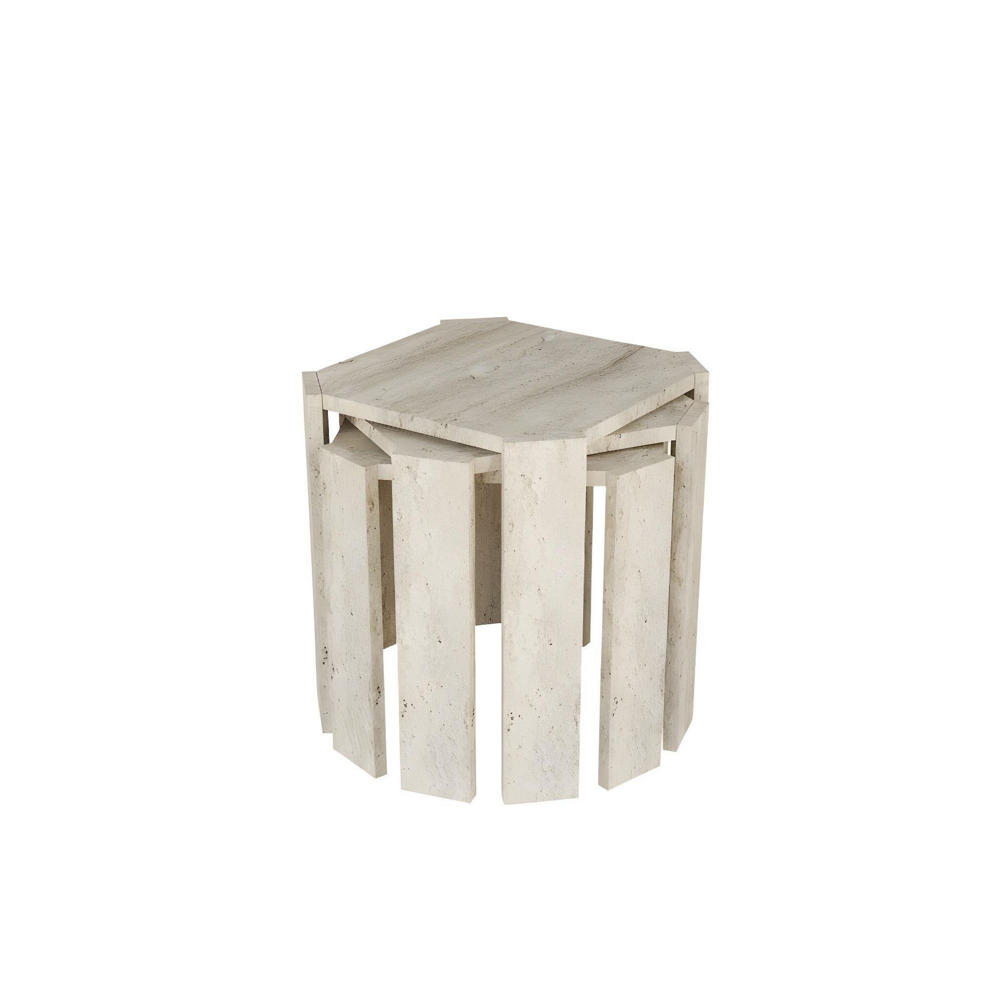 Set masute suprapuse, 3 piese Azra, 38 x 40 x 38 cm, travertin, PAL melaminat — imaginea 2