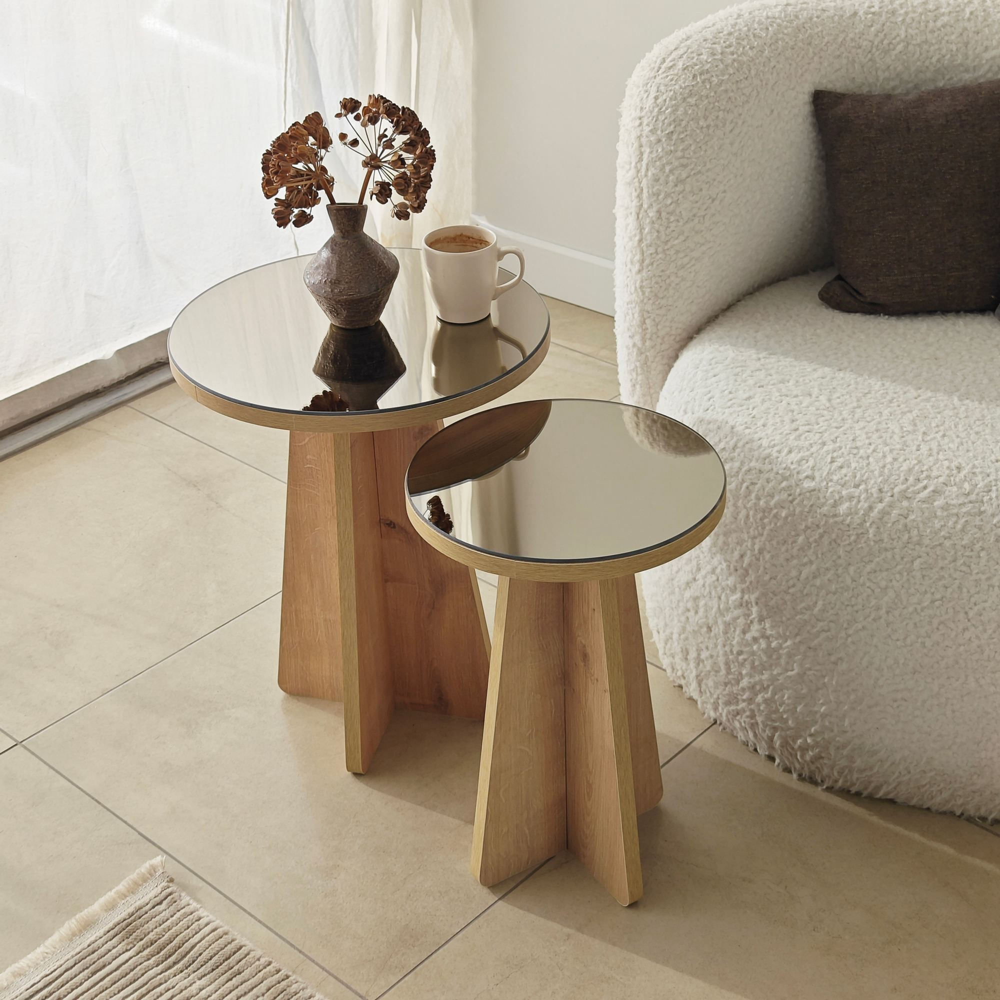 Set masute laterale Luna 2 - bronz, 40 x 50 x 40 cm, bronz stejar safir, PAL melaminat, bronz / saphhire stejar — imaginea 2